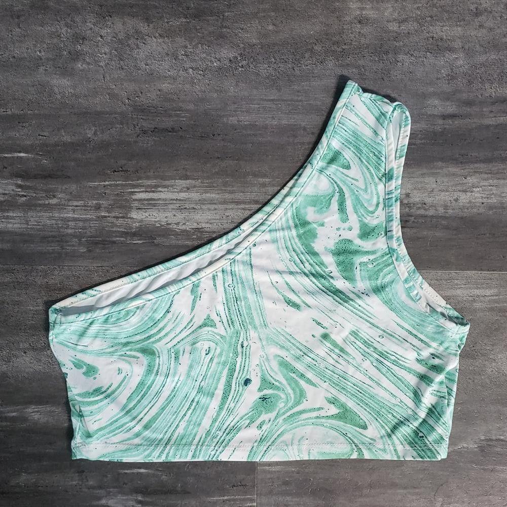 Shein White Mint Swirl SHEIN One Shoulder Crop Tank Size L / US 10 / IT 46 - 1 Thumbnail