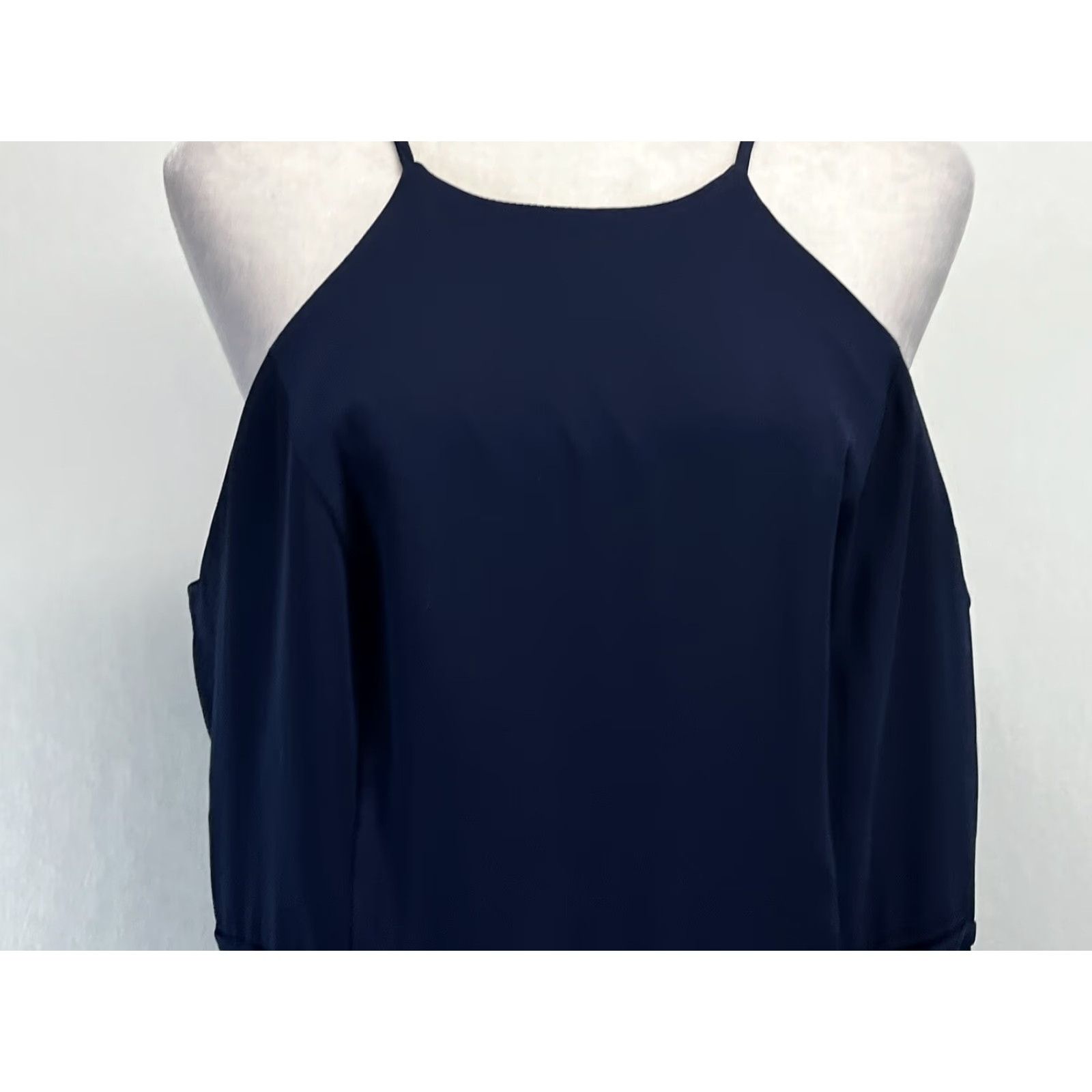 Vintage David's Bridal Formal Dress Gown Women's Plus 18 Navy Sleeveless Chiffon Flowy GUC Size ONE SIZE - 5 Thumbnail