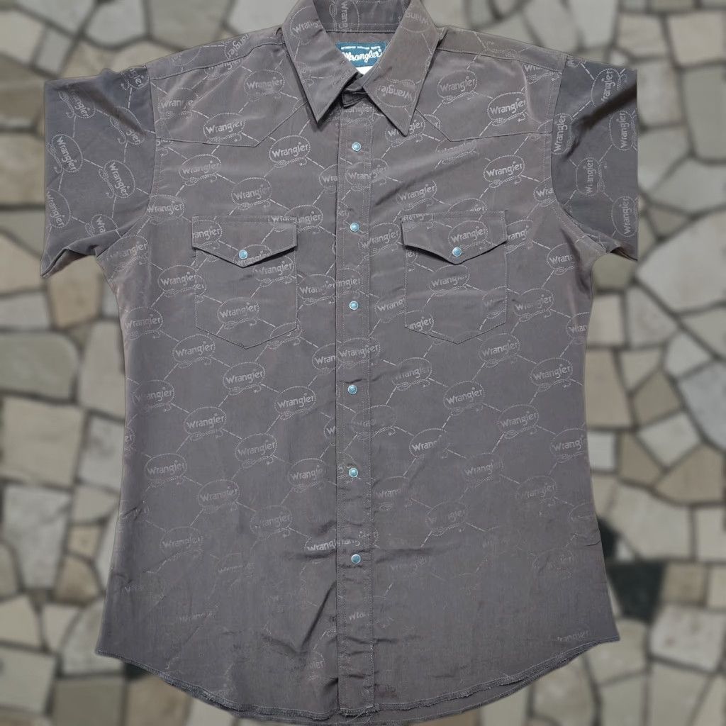 Wrangler VINTAGE Wrangler Shirt Mens M Western Pearl Snap All Over Print Logo Roper Brown Size US M / EU 48-50 / 2 - 1 Thumbnail