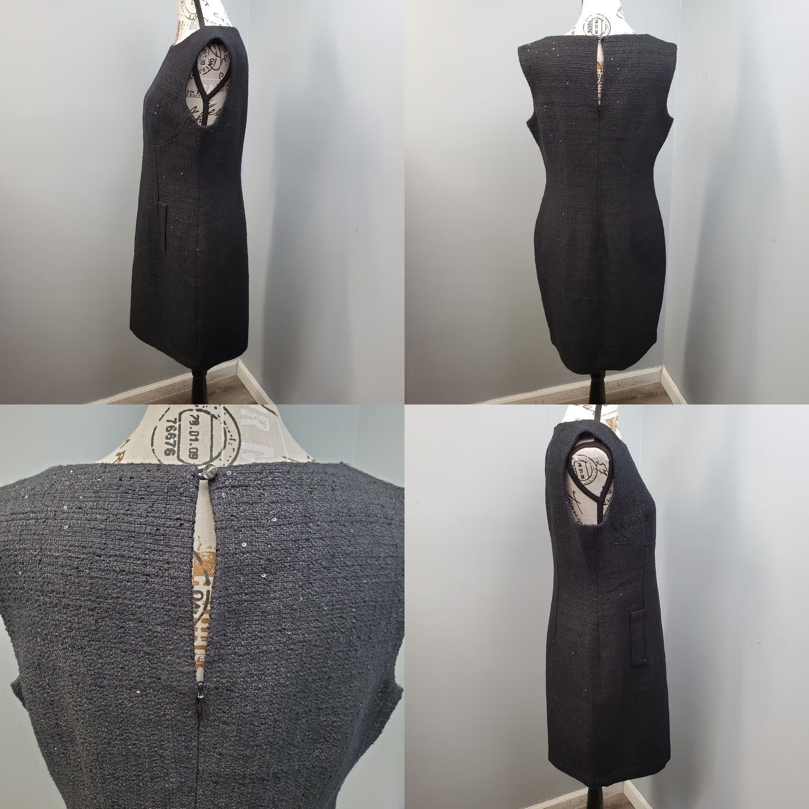 Anne Klein Anne Klein Sheath Dress Womens 8 Black Sequin Boucle Tweed Sleeveless Midi Dress Size M / US 6-8 / IT 42-44 - 8 Thumbnail
