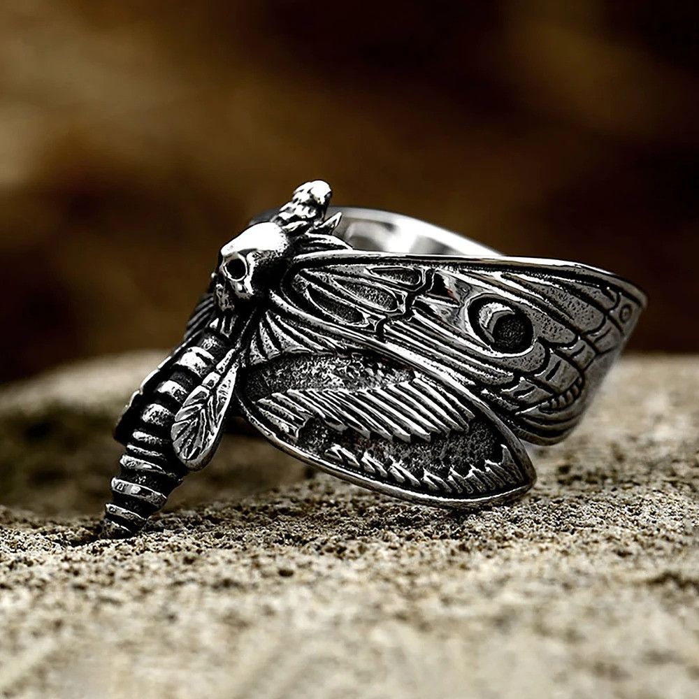 Vintage Gothic Butterfly Skull Ring Size ONE SIZE - 4 Thumbnail