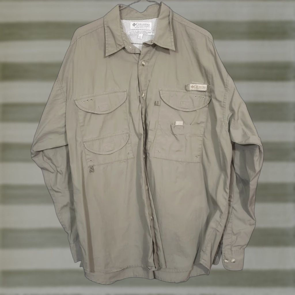Vintage Columbia PFG Button Up Shirt Mens Large Beige Casual Fishing Outdoor Cotton Men Shirt Size US L / EU 52-54 / 3 - 1 Thumbnail