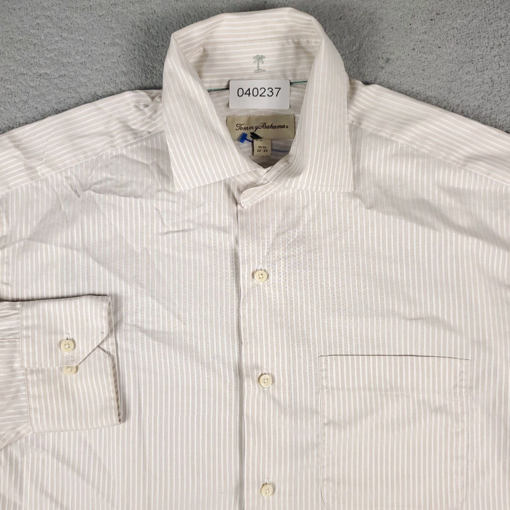 Tommy Bahama Tommy Bahama Dress Shirt Mens 15.5 Beige Striped Long Sleeve Button Up Casual Size 40R - 2 Thumbnail