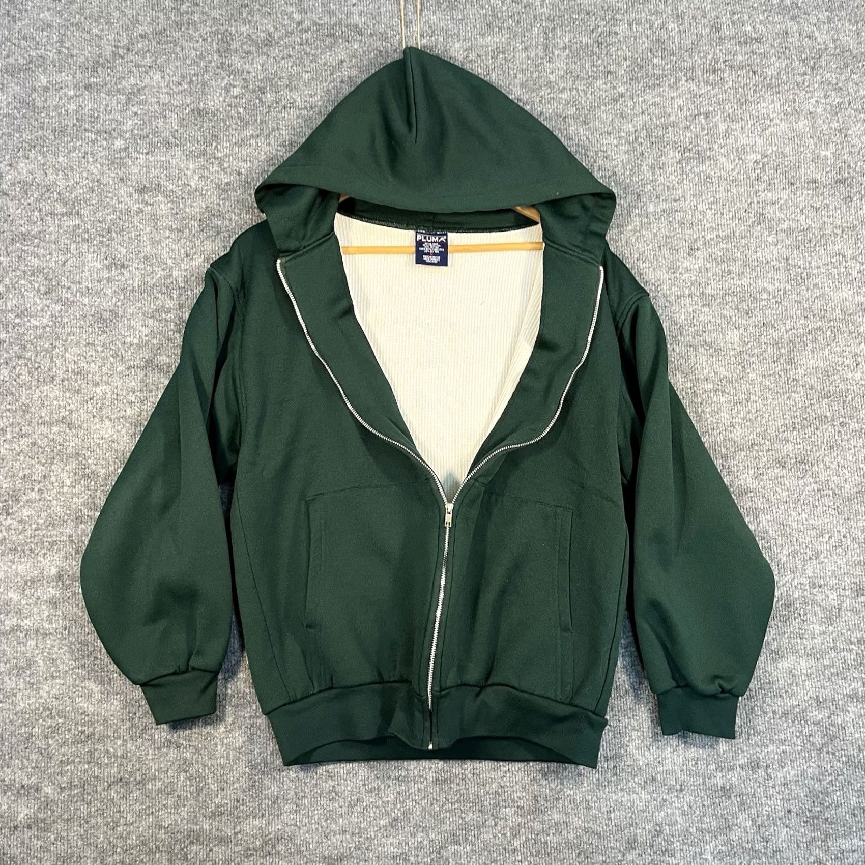 Vintage VINTAGE PLUMA Hoodie Full Zip Thermal Lined Forest Green M 90s Waffle Knit Size US M / EU 48-50 / 2 - 2 Thumbnail
