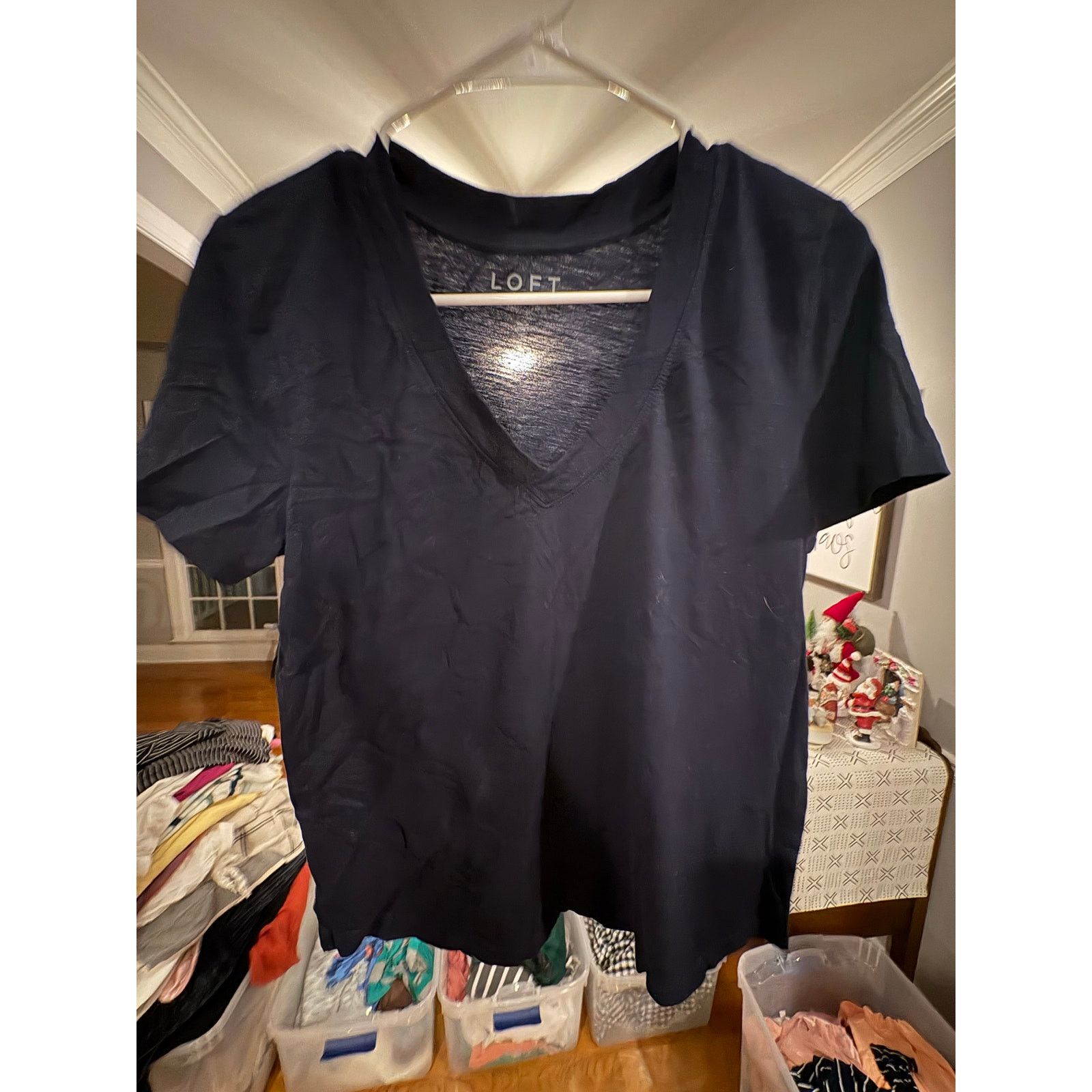 Loft LOFT Women’s Small Navy Blue V-Neck Short Sleeve Tee T-Shirt Size S / US 4 / IT 40 - 2 Thumbnail