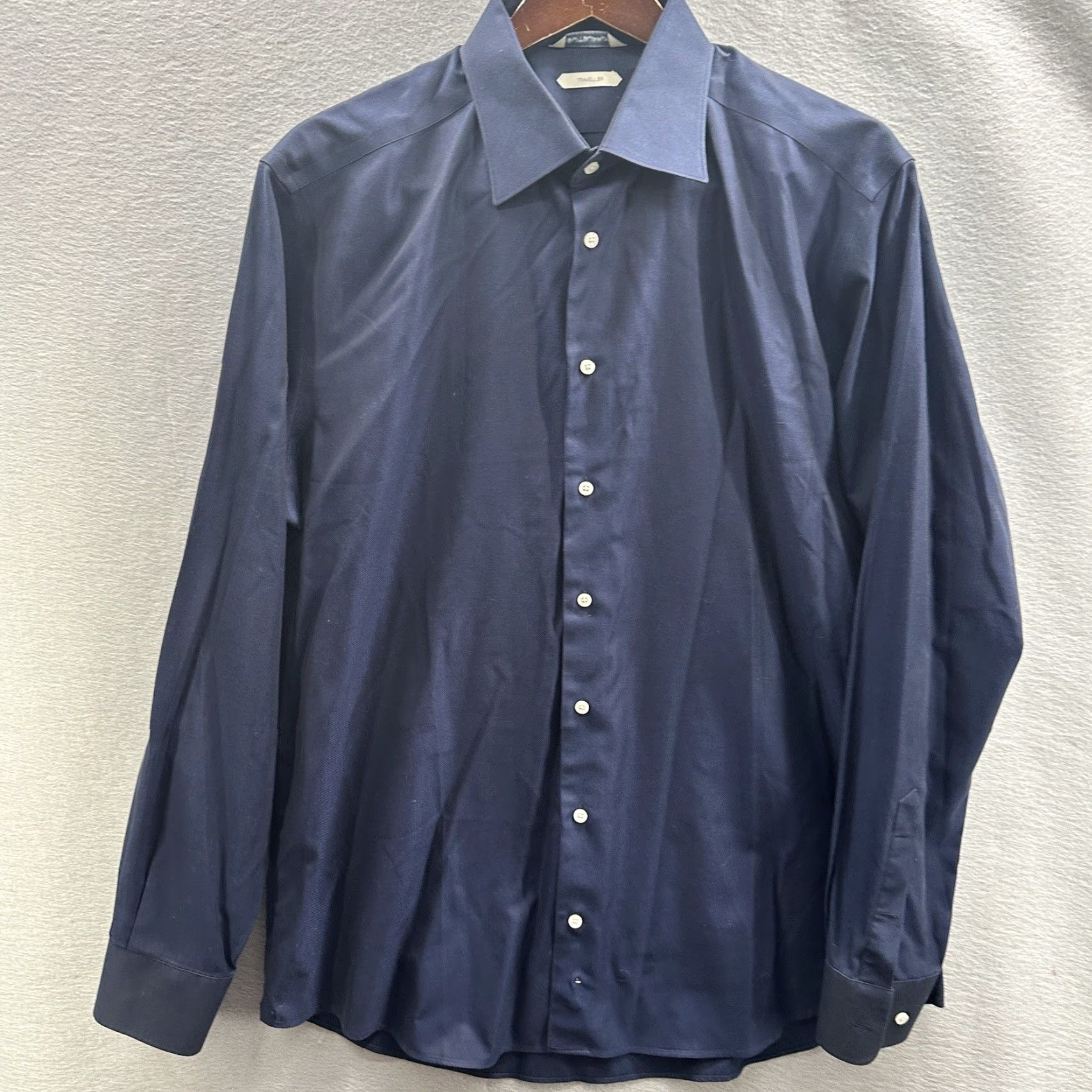 Suitsupply Suitsupply Shirt Mens 43 17 Pure Cotton Traveller Navy Blue Button Sheen Preppy Shirt Men Slimming Classic Button-Up Collar Size US XL / EU 56 / 4 - 2 Thumbnail