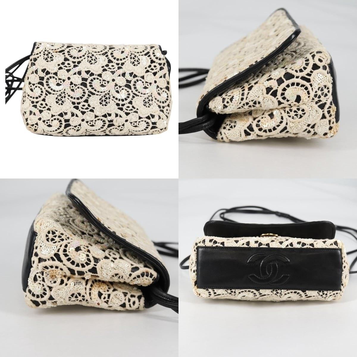 Chanel Chanel Sequin Shoulder Bag Leather White Gold CC Size ONE SIZE - 3 Thumbnail