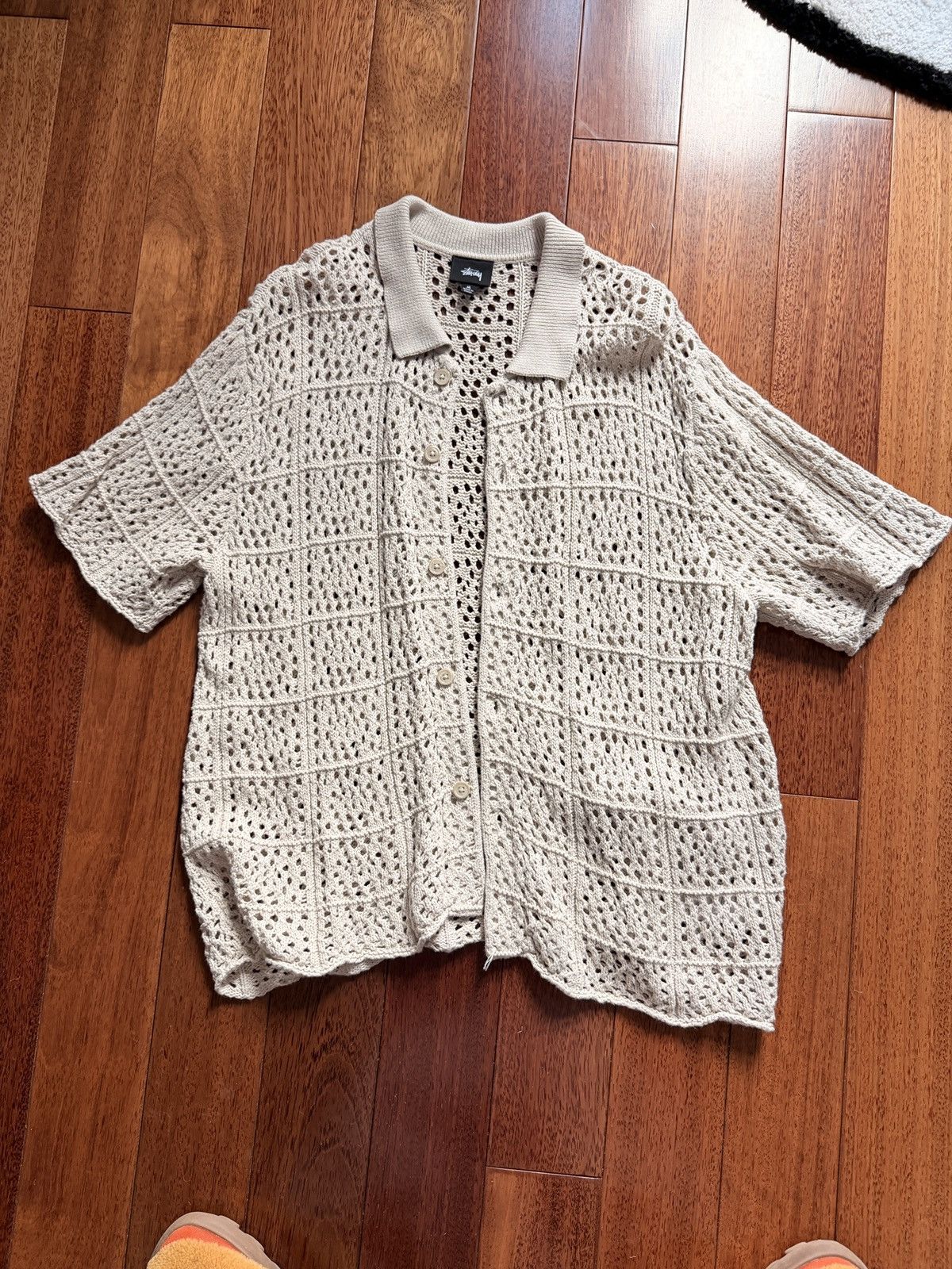 Stussy Stussy crochet button up shirt cream Size US M / EU 48-50 / 2 - 1 Thumbnail