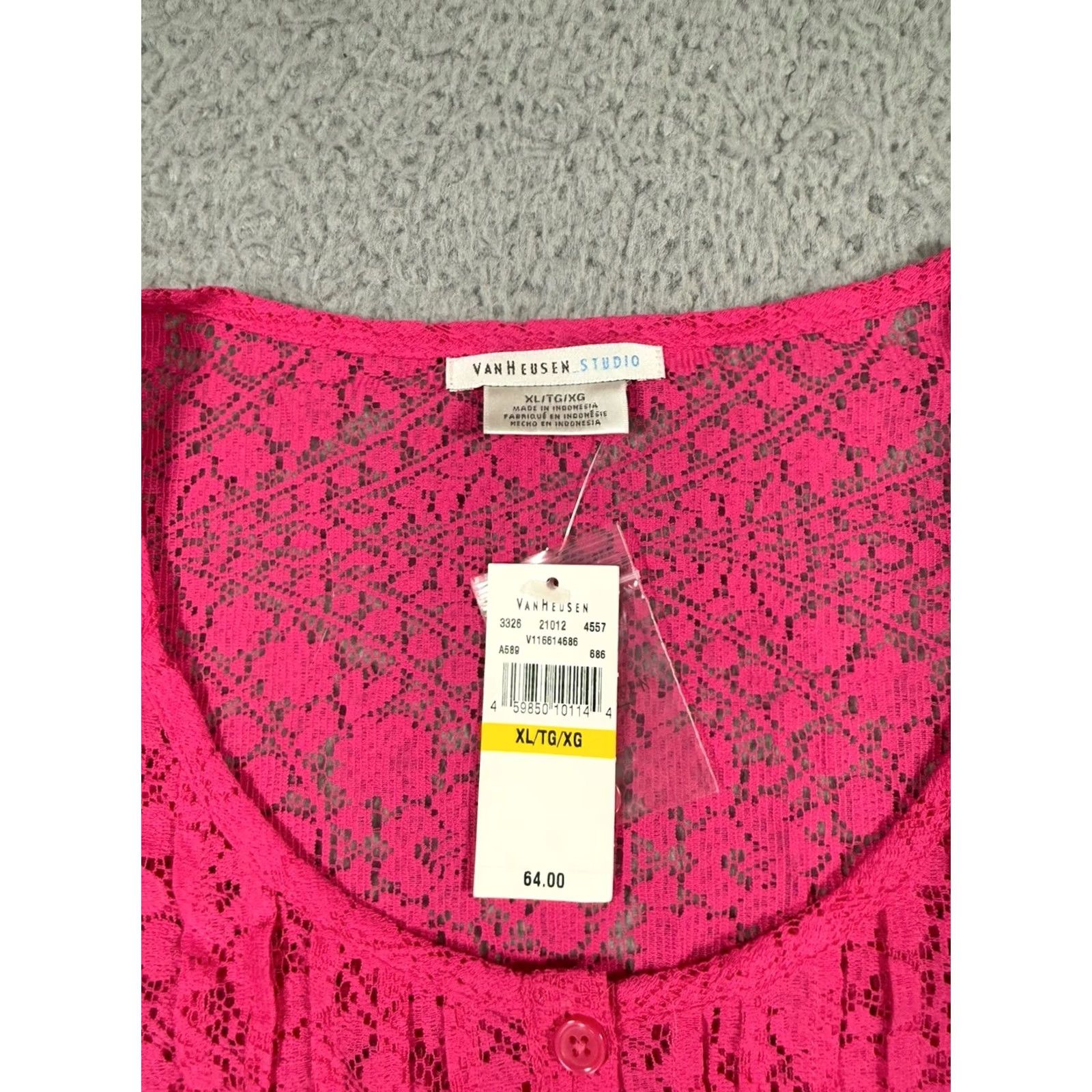 Van Heusen Van Heusen Studio Stretch Women's XL Top Pink Sleeveless Pullover Lace Blouse Button Dressy Casual Shirt Size XL / US 12-14 / IT 48-50 - 4 Thumbnail