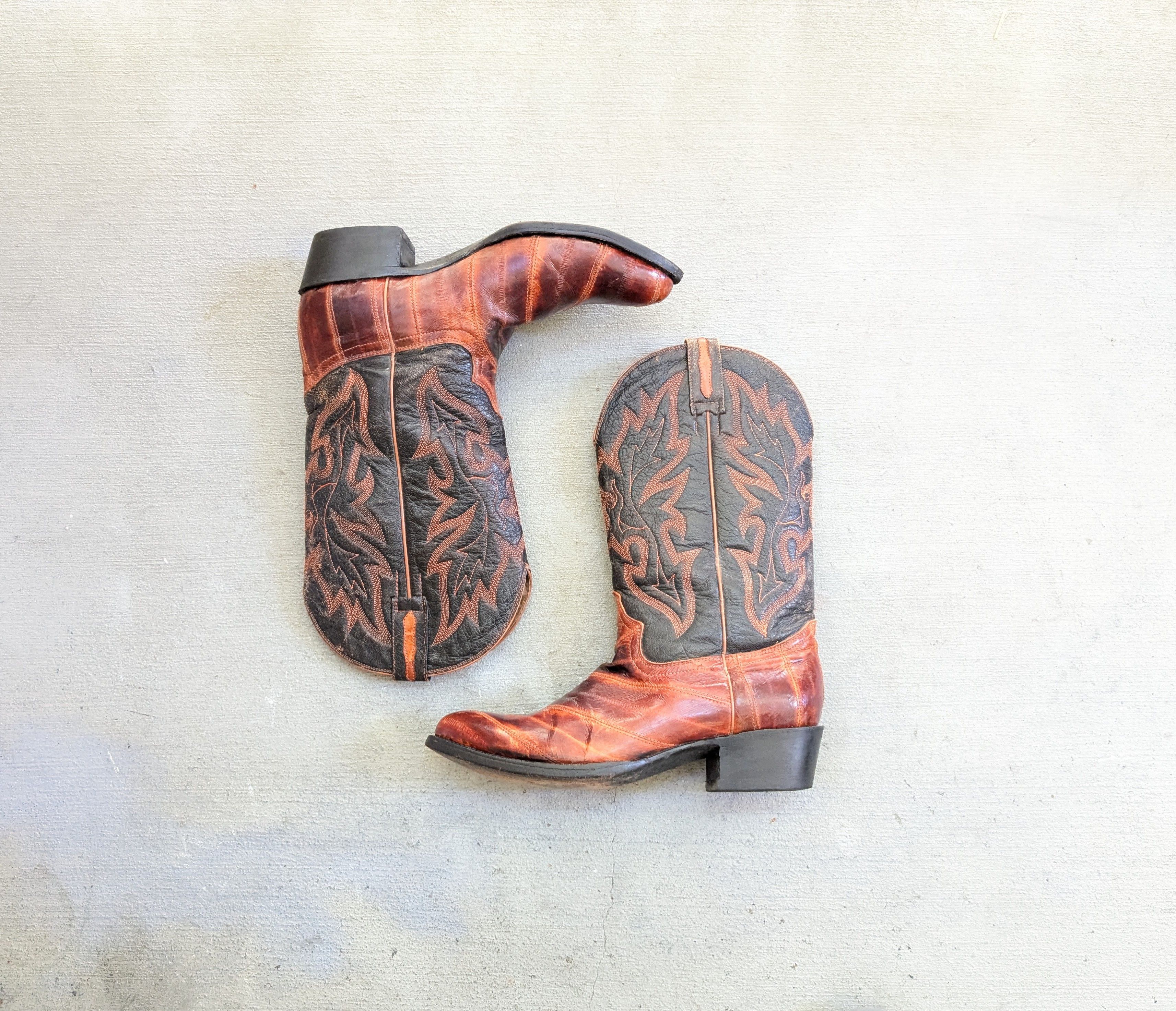 Vintage Vintage Cowboy Boots Eel Leather Brown Black 10 Western Size US 10 / EU 43 - 1 Thumbnail