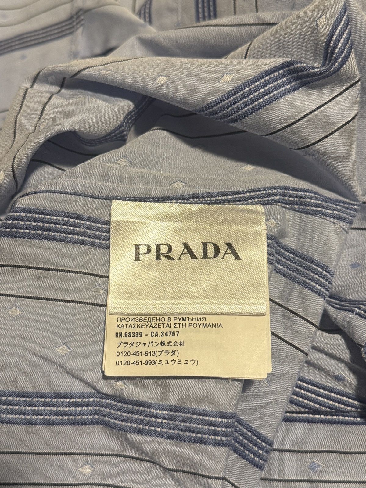Prada PRADA 2019 BUTTON UP COLLARED BLUE STRIPED SHIRT RAF Size US L / EU 52-54 / 3 - 5 Thumbnail