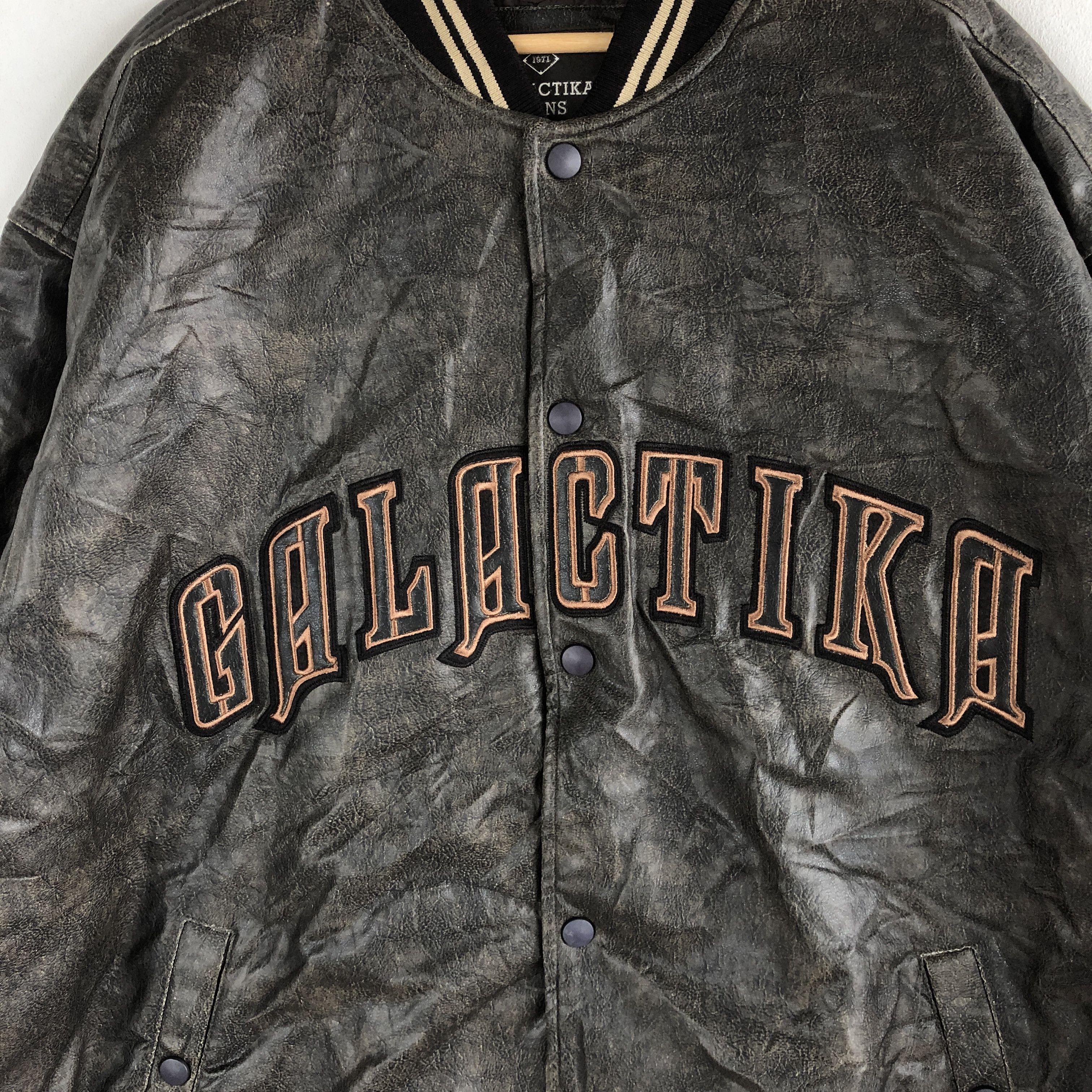 Japanese Brand × Vintage Vintage Galactika Leather Baseball Jackets Letterman Jacket Size US XL / EU 56 / 4 - 4 Thumbnail