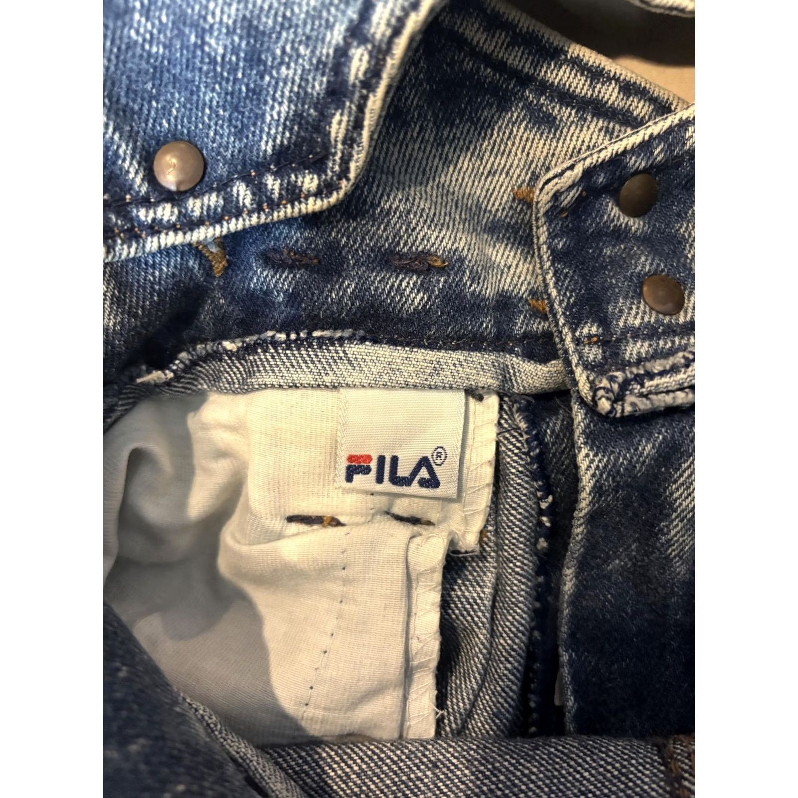 Fila VINTAGE FILA Overalls Womens 29 Blue Acid Wash Denim Relaxed 90s Shirt Womens 29 Blue Acid Wash Denim Royal FILA Patch 90s Streetwear Size 29" - 7 Thumbnail