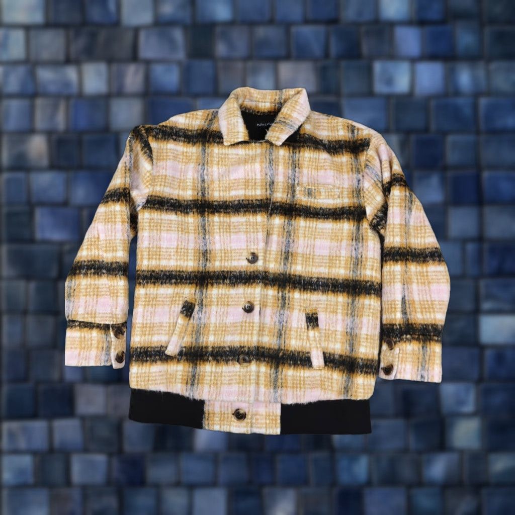For Love & Lemons For Love & Lemons Jacket Womens XS Yellow Plaid Button Front Bomber Lined Size XS / US 0-2 / IT 36-38 - 1 Thumbnail