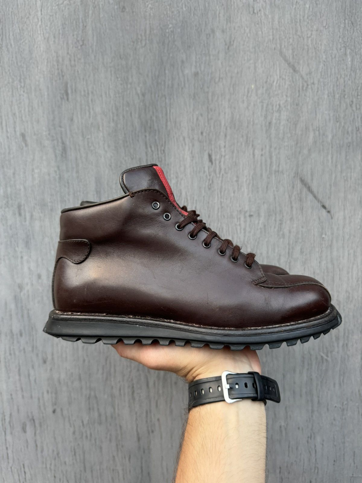 Prada × Vintage Prada Vintage Leather Brown Red Tab Boots size 39 Size US 8.5 / IT 38.5 - 3 Thumbnail