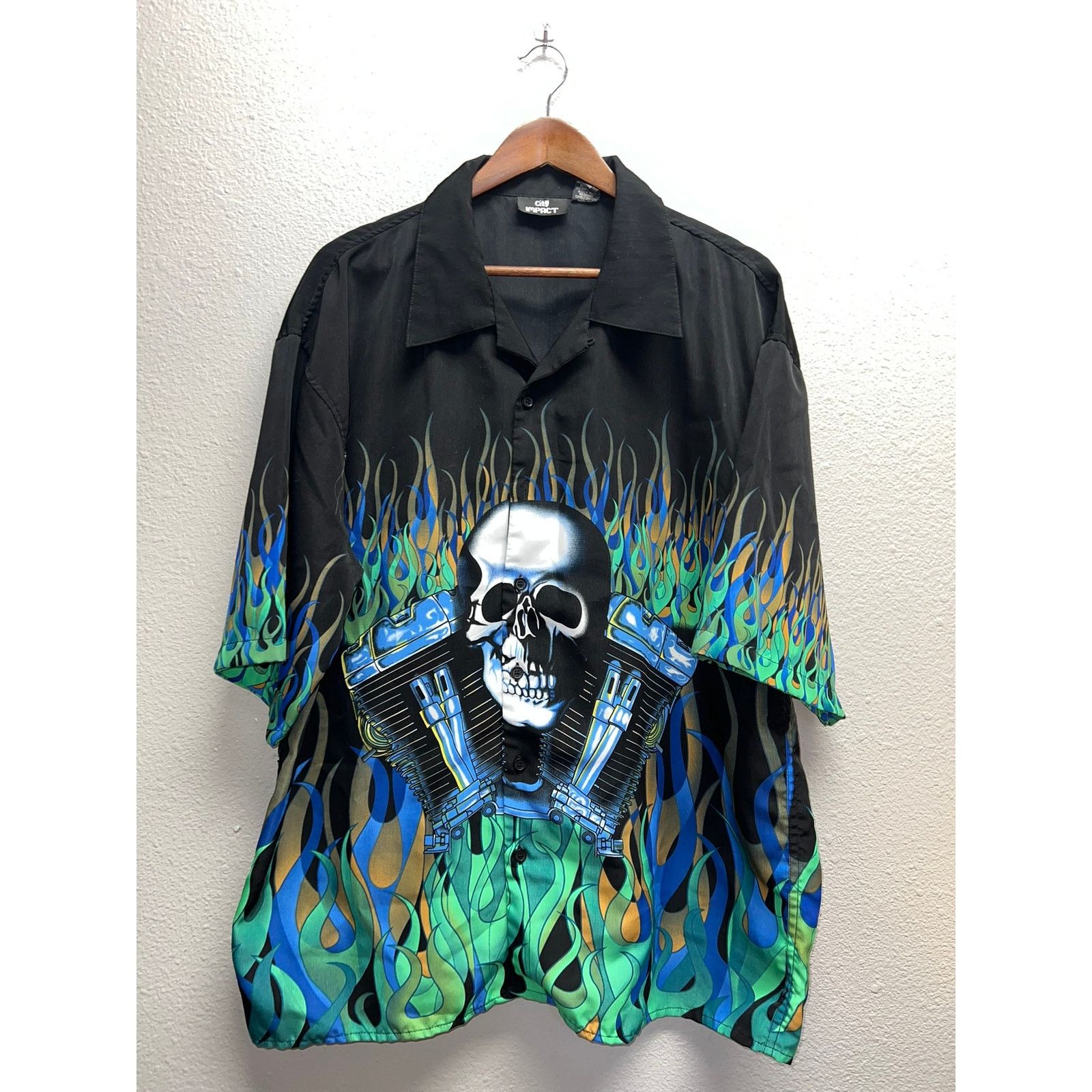Vintage Y2K City Impact Button Up Shirt Skull Engine Flames Tee 2XL Size US XXL / EU 58 / 5 - 1 Thumbnail