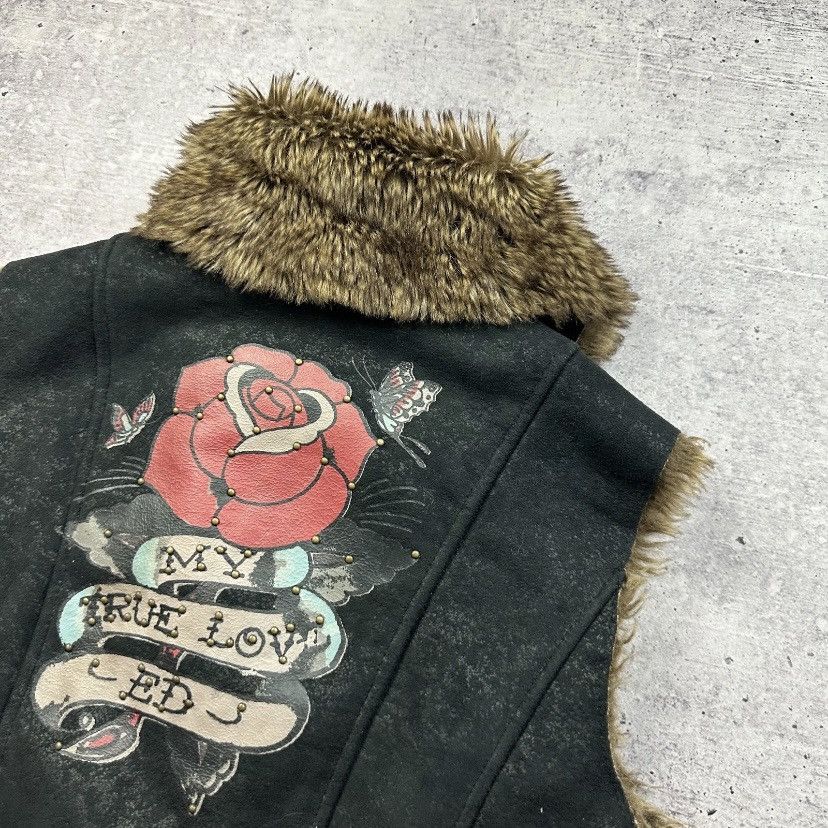 Ed Hardy Ed Hardy Faux Fur Vest Tattoo Rose Back My True Love Size L / US 10 / IT 46 - 6 Thumbnail