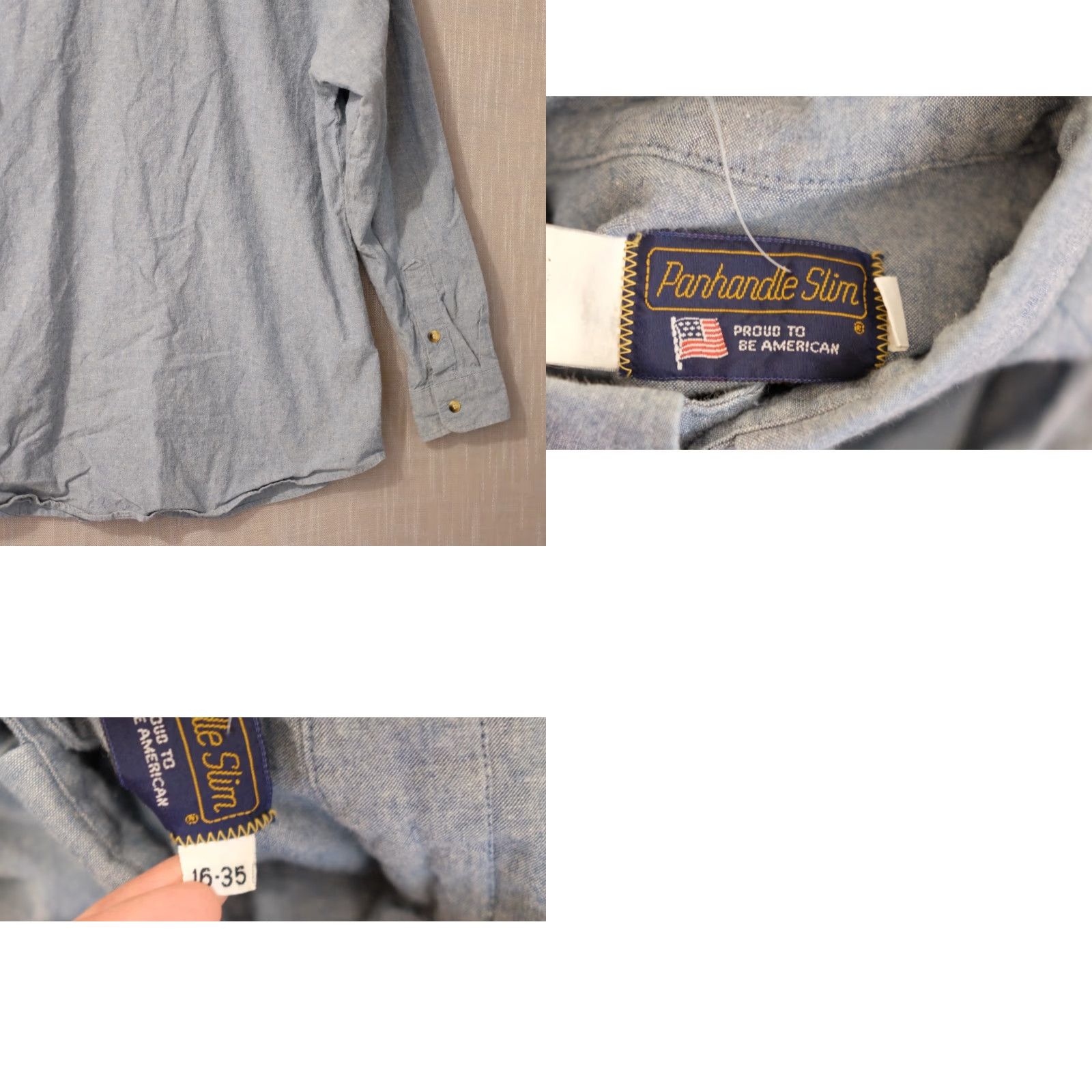 Vintage VINTAGE Panhandle Slim Blue Shirt Longsleeve Pockets Mens 16x35 (Large) #A17-23 Size US L / EU 52-54 / 3 - 8 Thumbnail