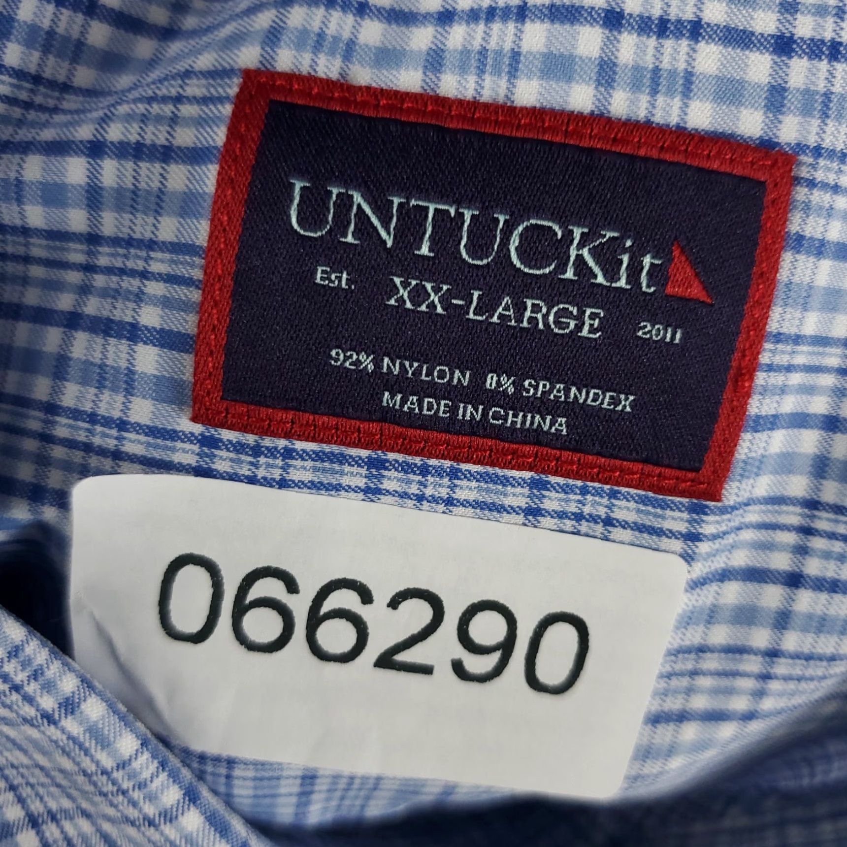 UNTUCKit UNTUCKit Shirt Mens 2XL Blue Plaid Nylon Button-Up Long Sleeve Casual Dress Shirt Adult Mens Featured Plaid Pattern Button Nylon Blue 2XL UNTUCKit Size US XXL / EU 58 / 5 - 7 Thumbnail