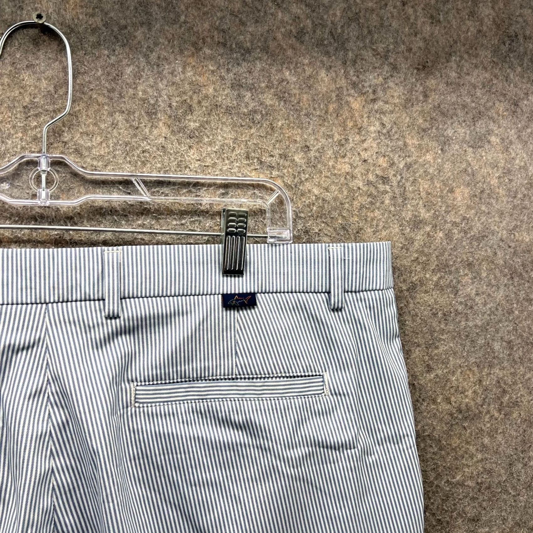 Vintage Greg Norman Shorts Mens 38 Blue Striped Chino Flat Front Polyester Seersucker Pocket Pockets Casual Travel Vintage No Size US 38 / EU 54 - 7 Thumbnail