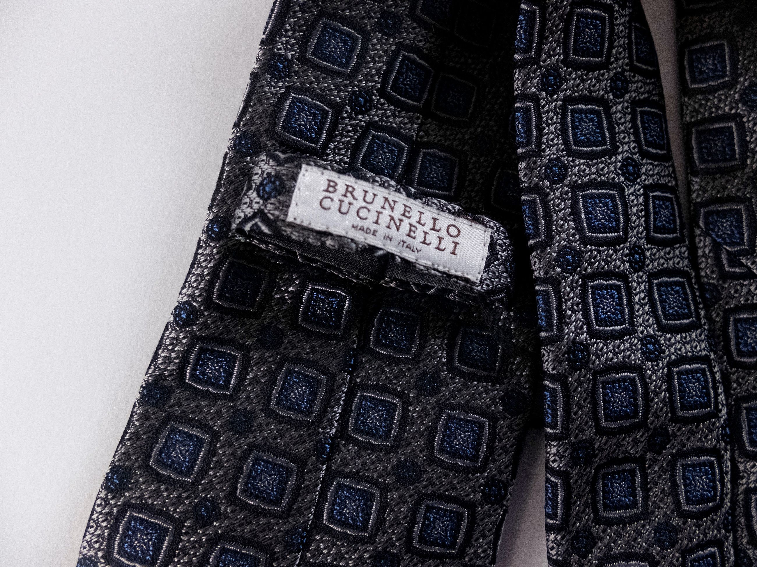 Brunello Cucinelli BRUNELLO CUCINELLI gray square motif silk tie Italy Size ONE SIZE - 3 Thumbnail