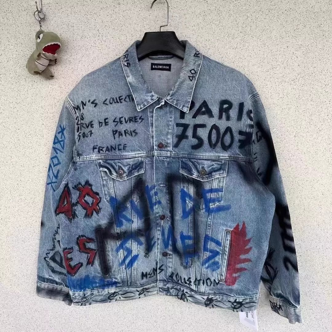 Balenciaga Balenciaga Blue Graffiti Cowboy Coat Size US L / EU 52-54 / 3 - 1 Thumbnail