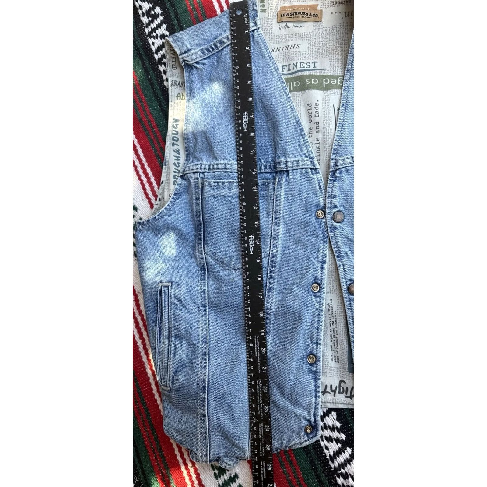 Levi's VINTAGE Levi's Denim Vest Mens M Reversible Newspaper Print Trucker Style Blue 90s Theme Fans Womens? Size US M / EU 48-50 / 2 - 8 Thumbnail