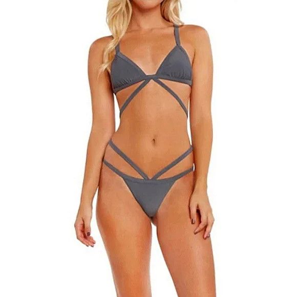 Chloe Rose Birds of Paradise Ribbed Bikini Sz L Gift Strappy