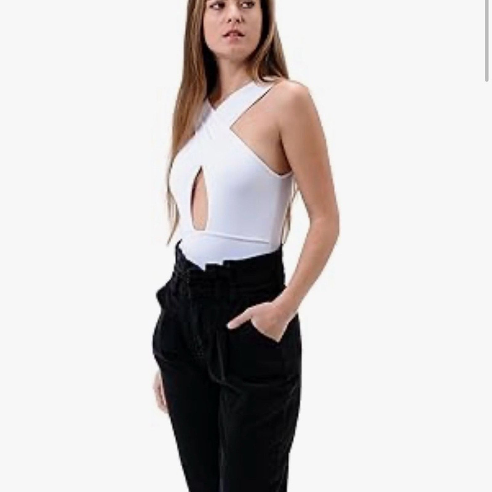 Other Criss Cross Sleeveless Sexy Bodysuit Double Lined Basic S Size S / US 4 / IT 40 - 2 Thumbnail