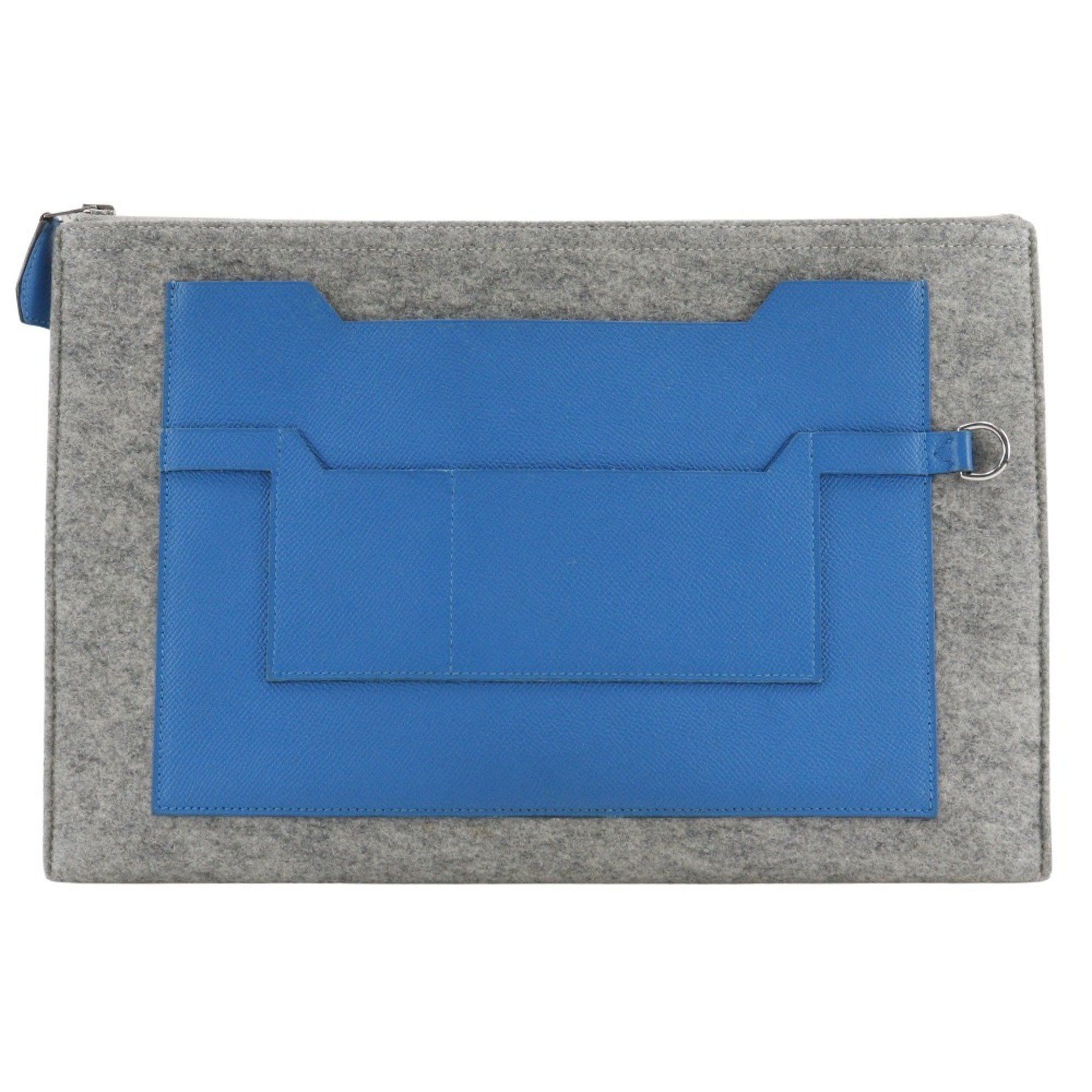 Hermes Hermes Too Doo 37 Clutch Bag Felt x Epsom Blue Zanzibar 2017 Blue/Gray A A5 Unisex Size ONE SIZE - 1 Thumbnail