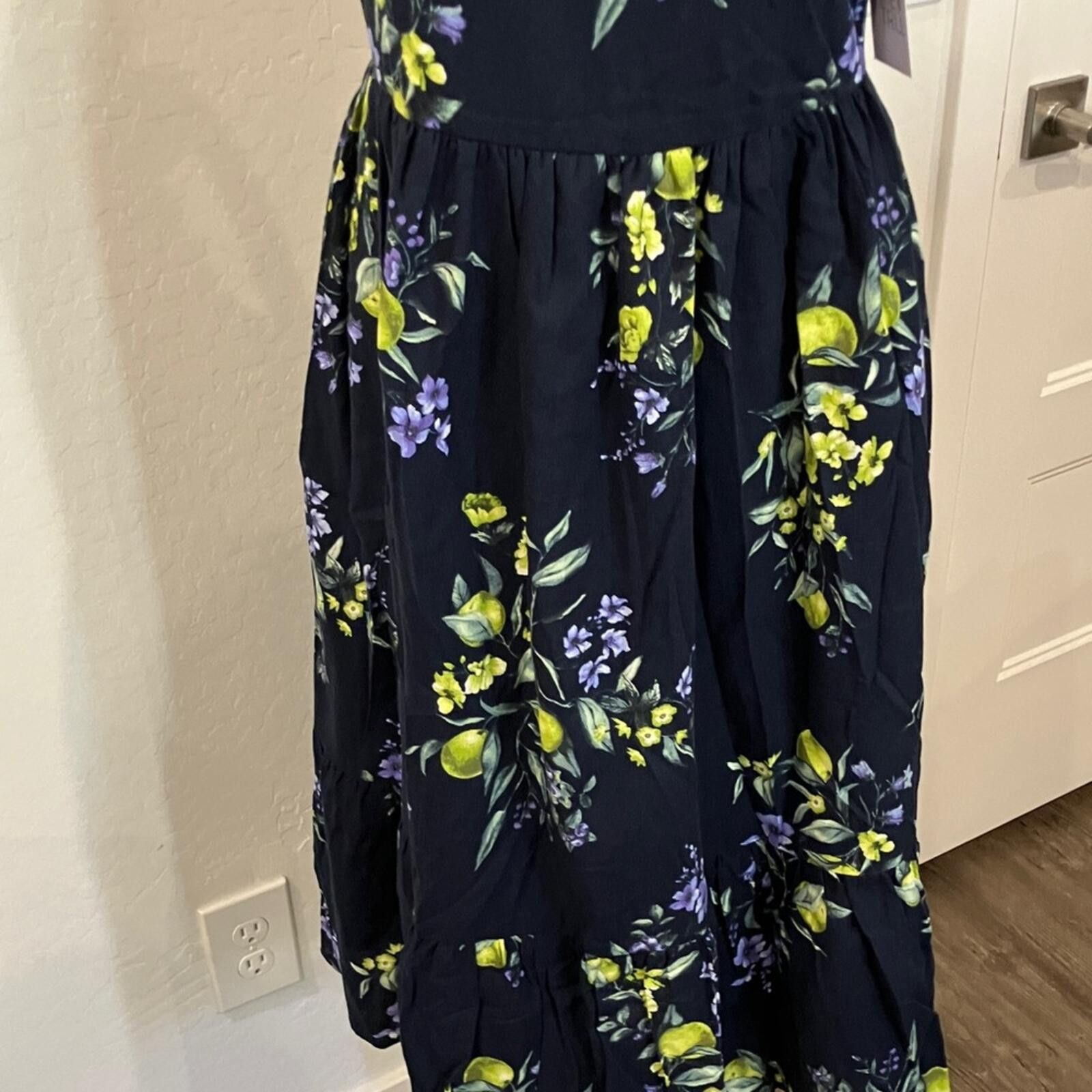 Other NWT Time and Tru Navy Maxi Dress with Lemon & Floral Print Size L / US 10 / IT 46 - 4 Thumbnail