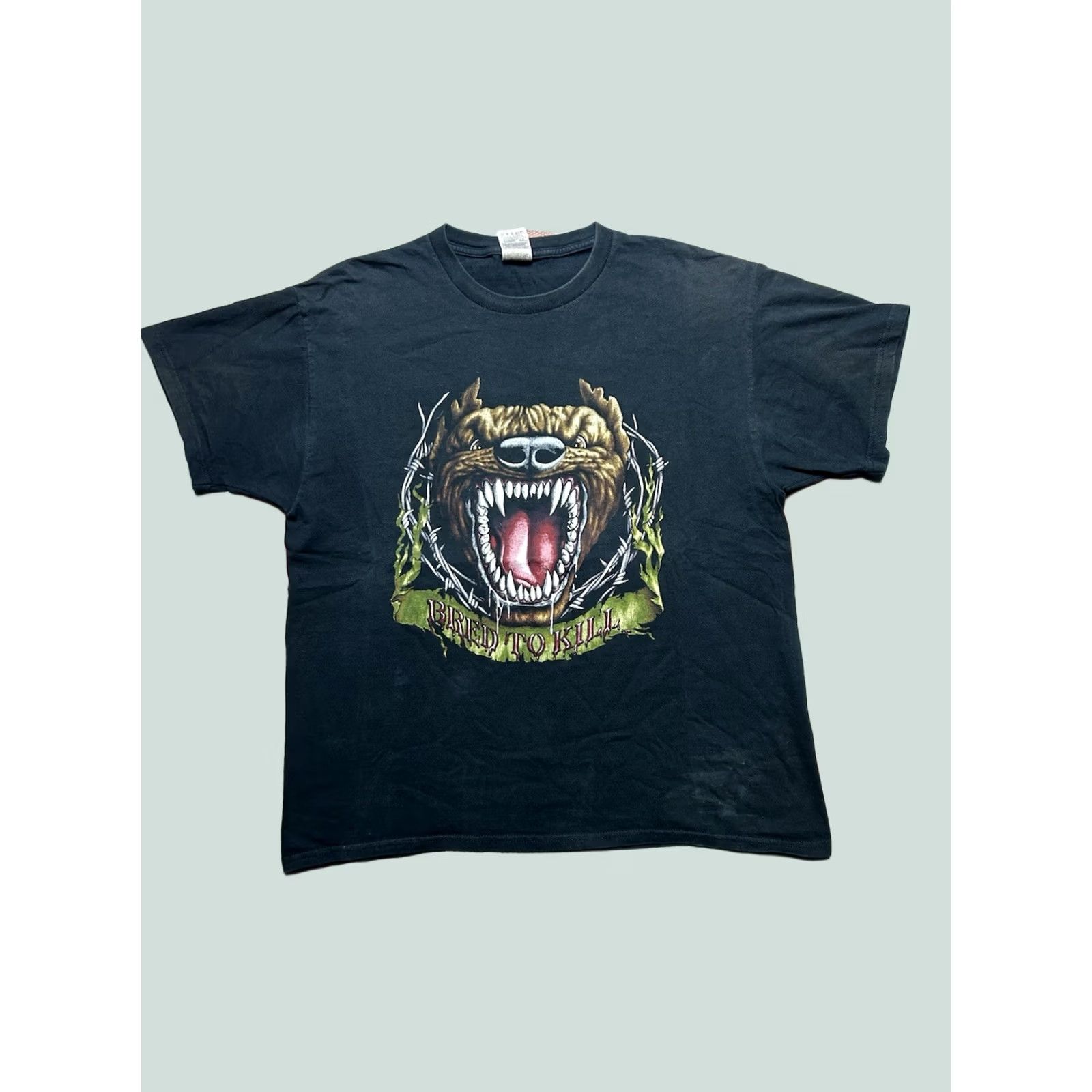 Fruit Of The Loom VINTAGE Fruit of the Loom T-Shirt Dog Pitbull 3D Emblem Black Barbed Wire XL Mens Shirt Size US XL / EU 56 / 4 - 1 Thumbnail