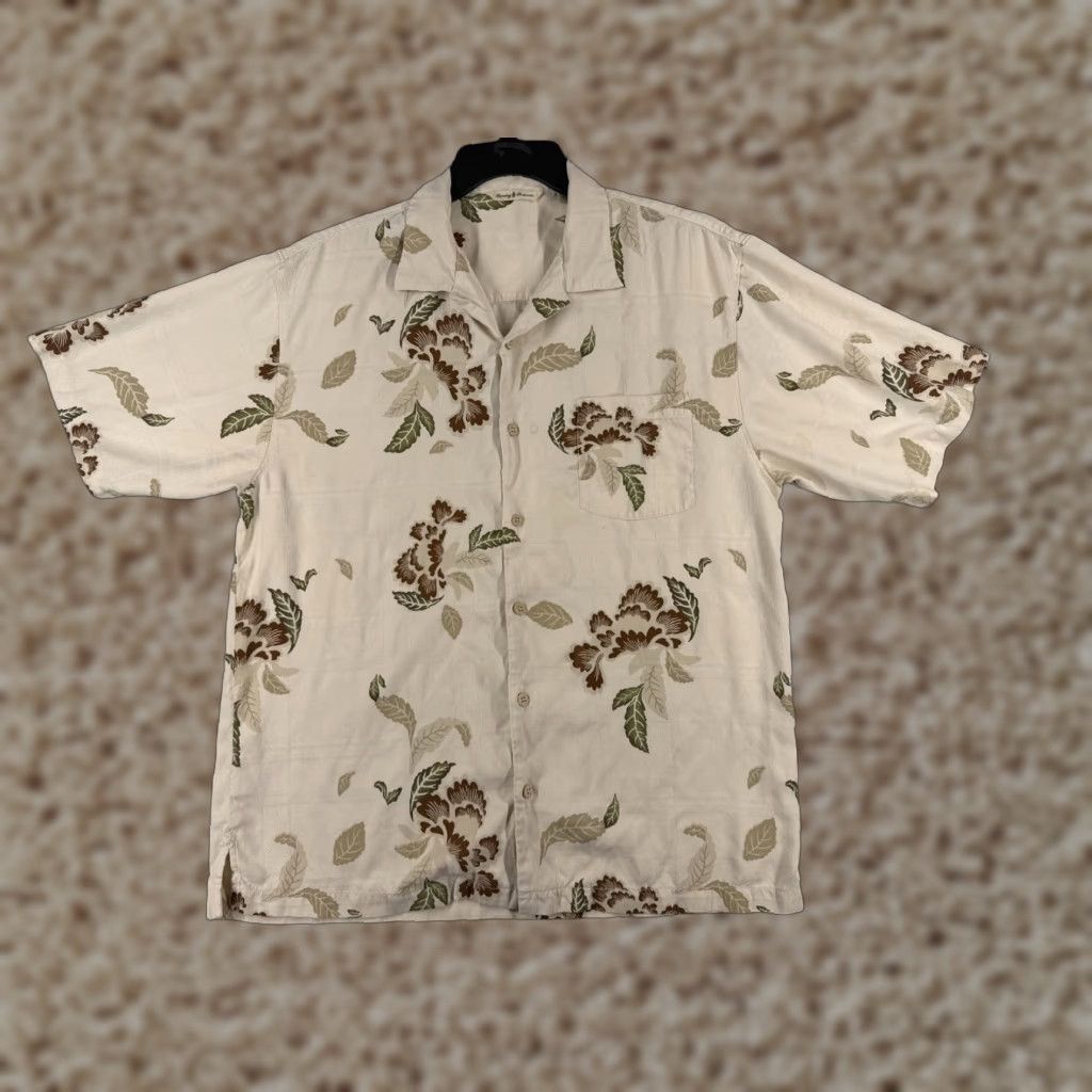 Tommy Bahama Tommy Bahama Shirt Men Large Beige Leaf Pattern Button Up Hawaiian Silk 100% Silk Dressy Casual Villa Resort Beachwear Button-Up Mens Size US L / EU 52-54 / 3 - 1 Thumbnail