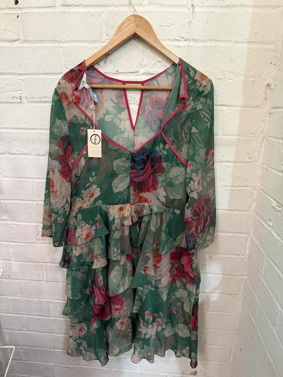 Next Level Apparel Green Floral Midi Dress with Ruffle Details Size M / US 6-8 / IT 42-44 - 3 Thumbnail