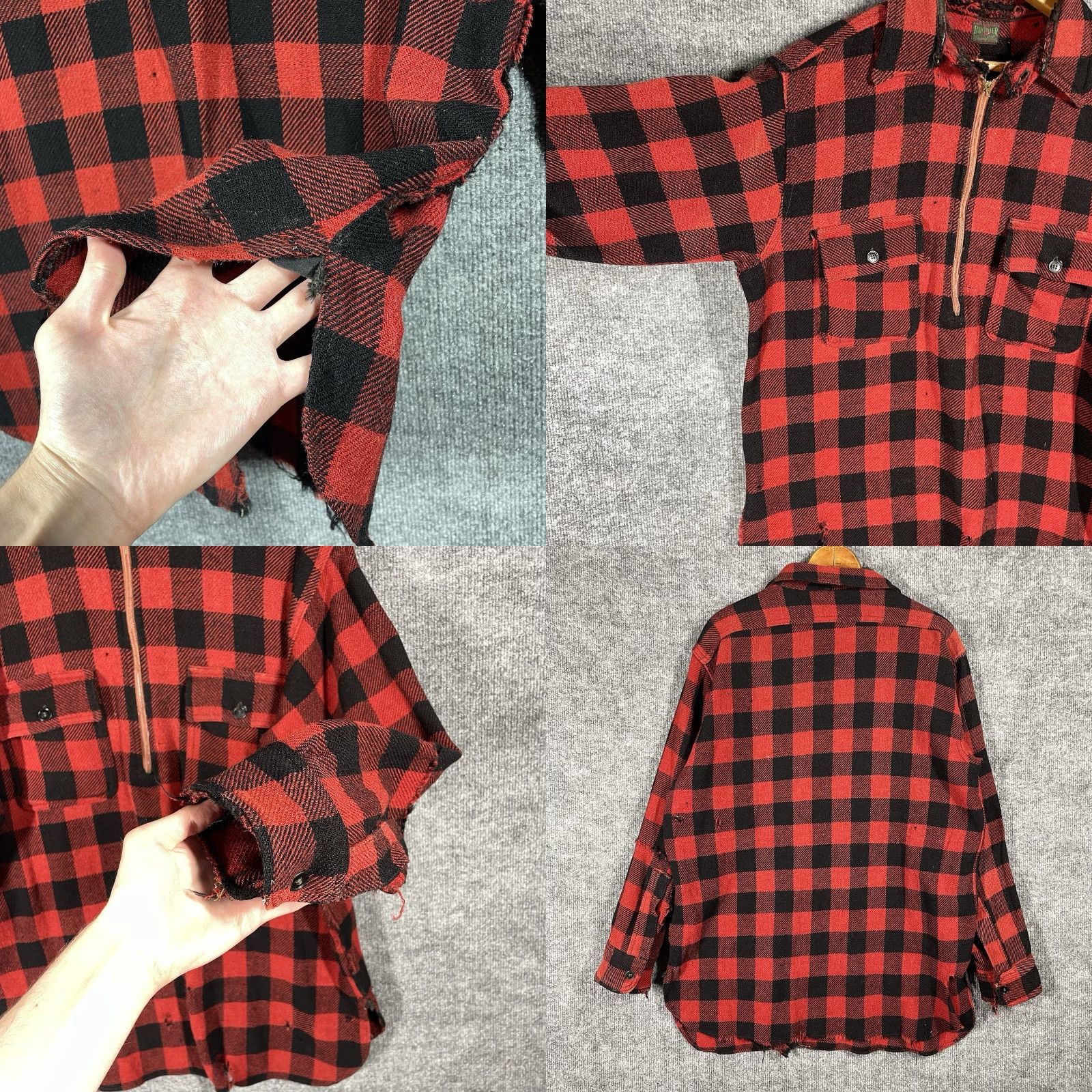 Vintage VINTAGE 5 Brother Flannel Shirt Large Wool 1930s Half Zip Chin Strap Rockabilly Red 1930s Mens Size US L / EU 52-54 / 3 - 8 Thumbnail