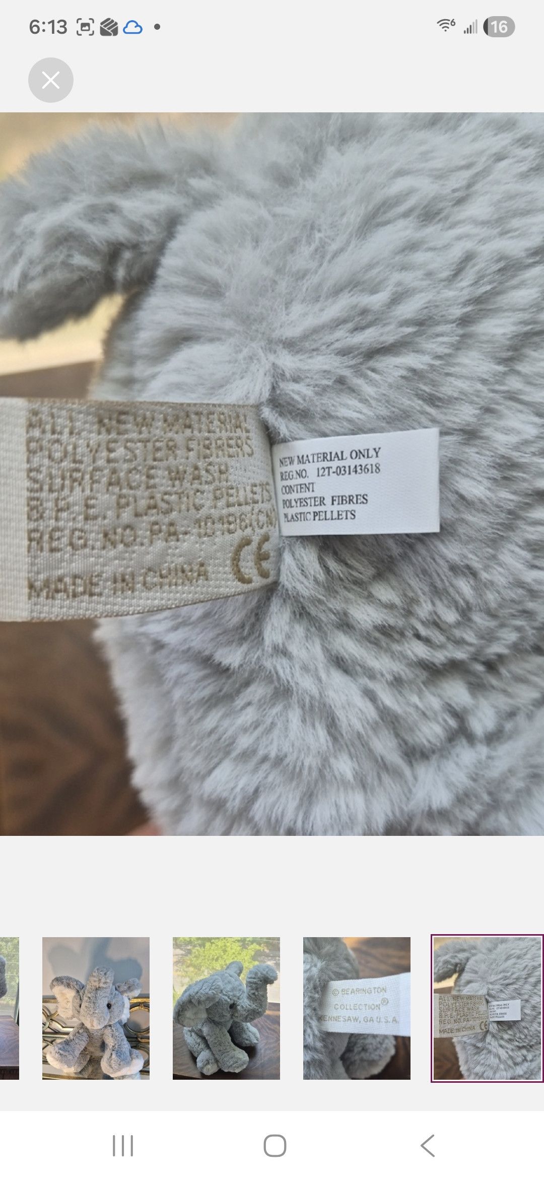 Other Elephant Dinky Plush by Bearington Collection Size ONE SIZE - 7 Thumbnail