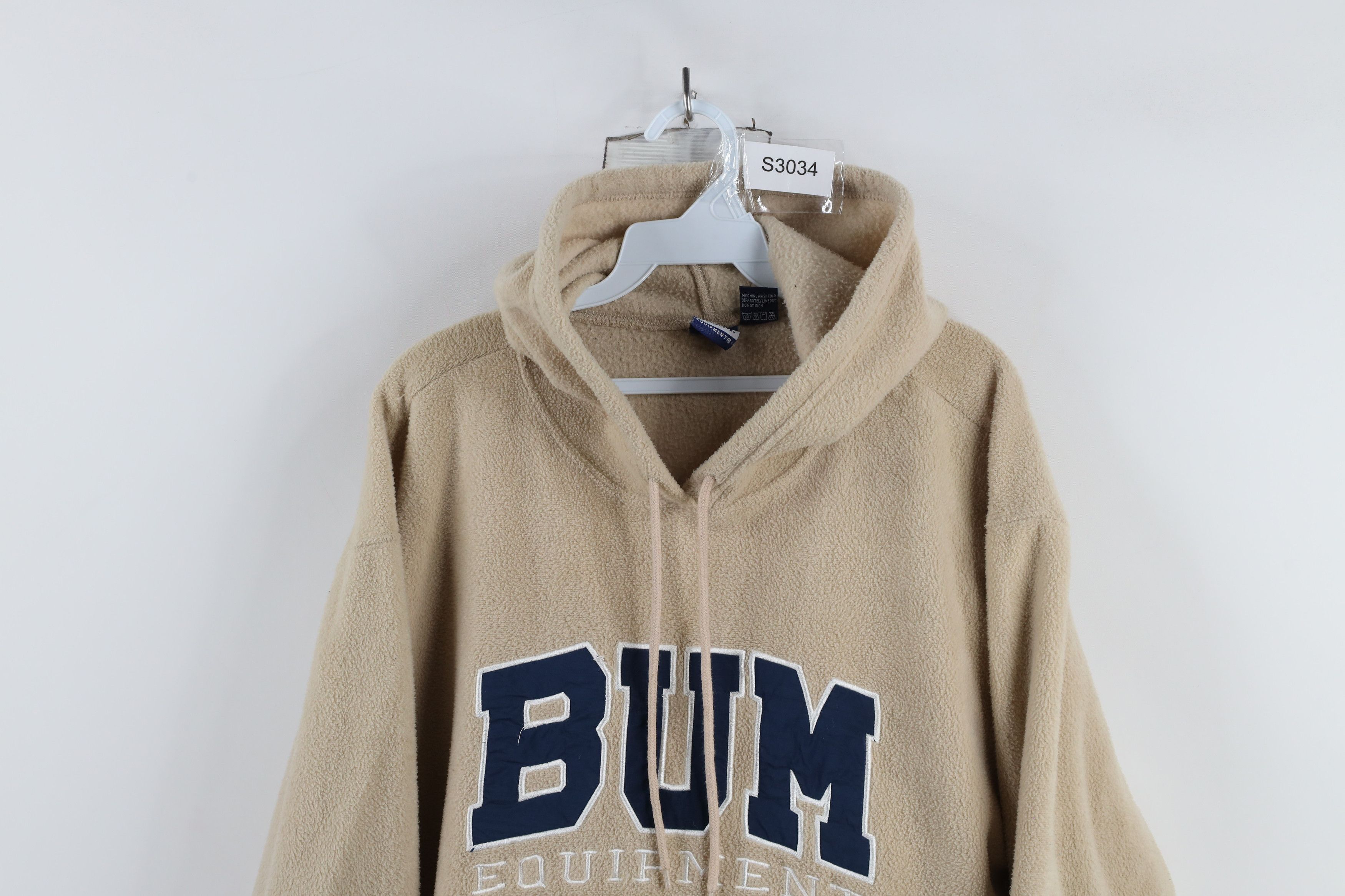 Vintage Vintage 90s Bum Equipment Fleece Hoodie Sweatshirt Beige Size US M / EU 48-50 / 2 - 2 Thumbnail