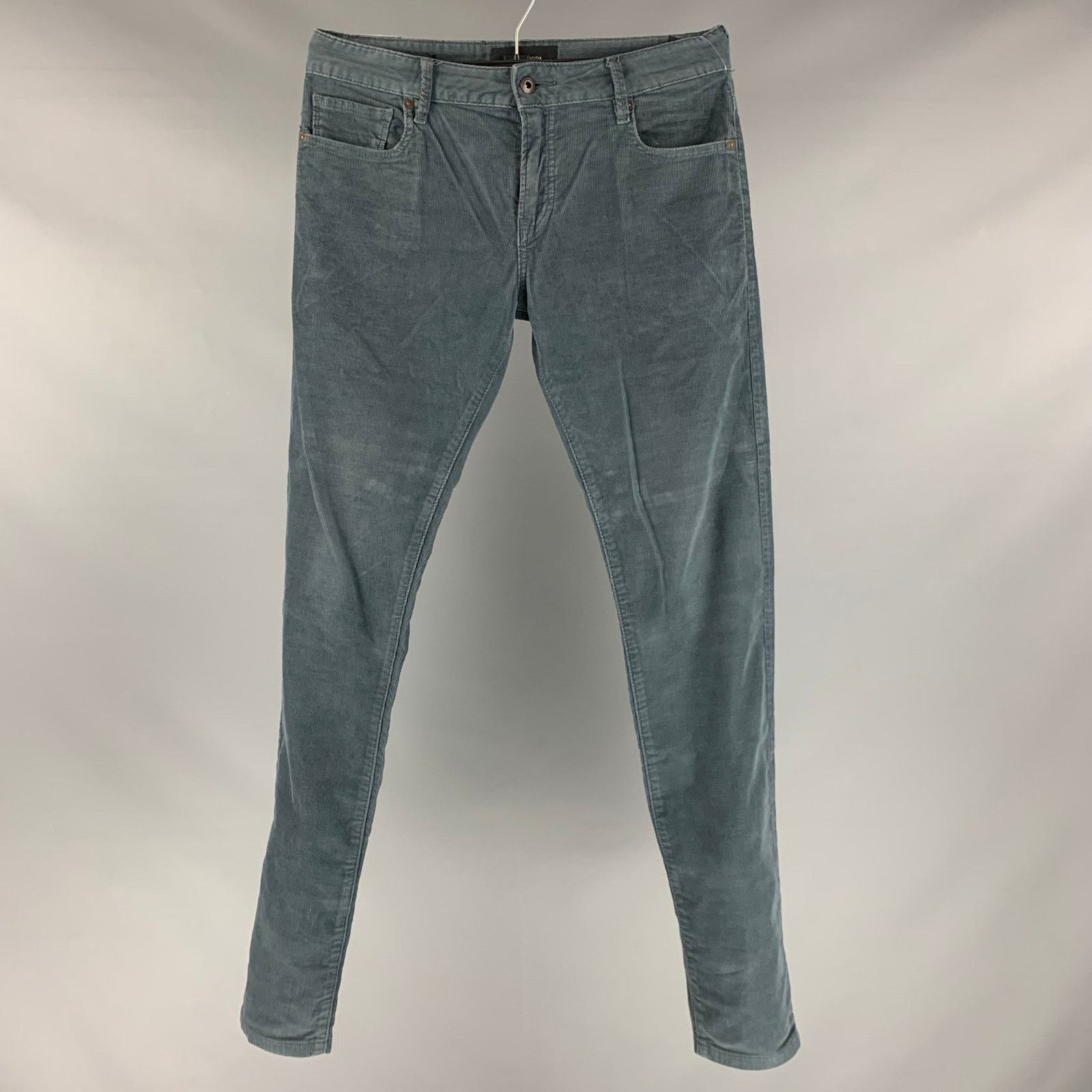 Size 30 Blue Corduroy Cotton Elastane Narrow Casual Pants