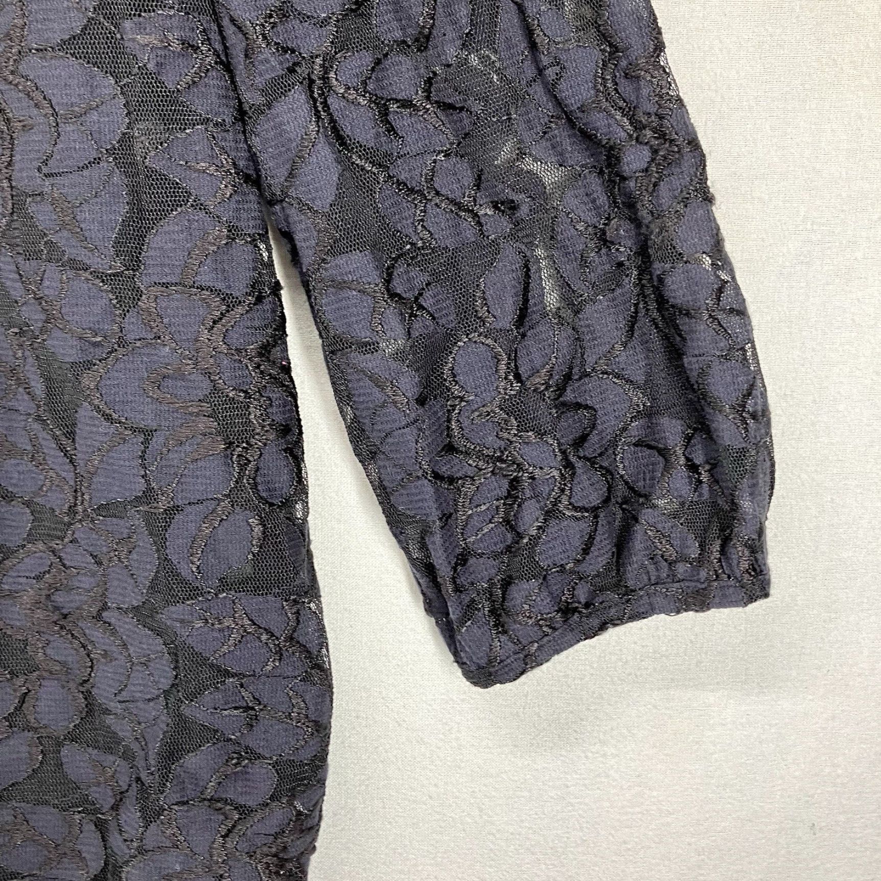 Alfani Alfani Women's Blouse Shirt Dark Romantic Black Floral Lace Top 3/4 Sleeve Round Neck Pullover Sheer Casual Regular L Black Womens Size L / US 10 / IT 46 - 7 Thumbnail