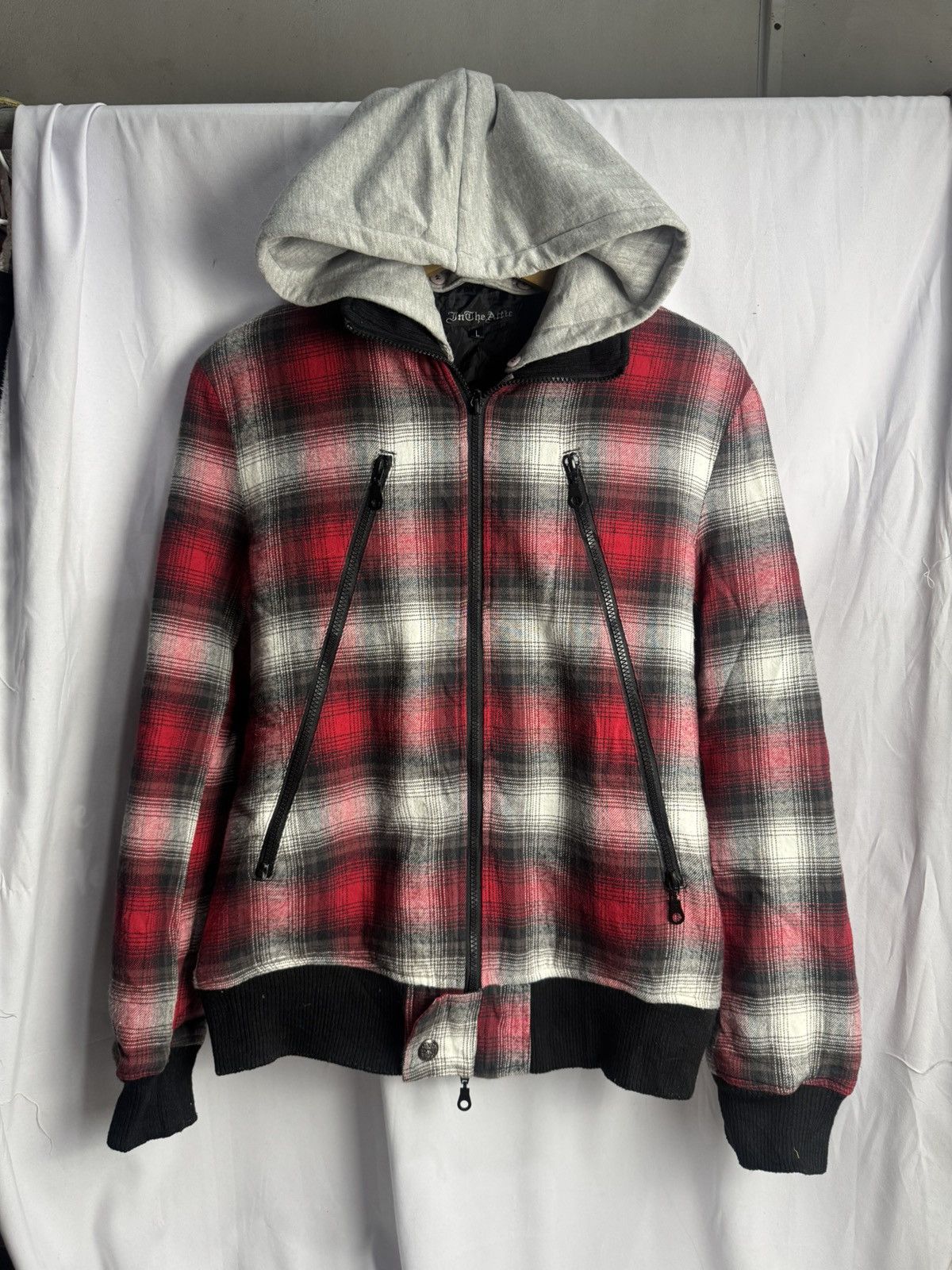 Intheattic Plaid Jacket Removable Hoodie