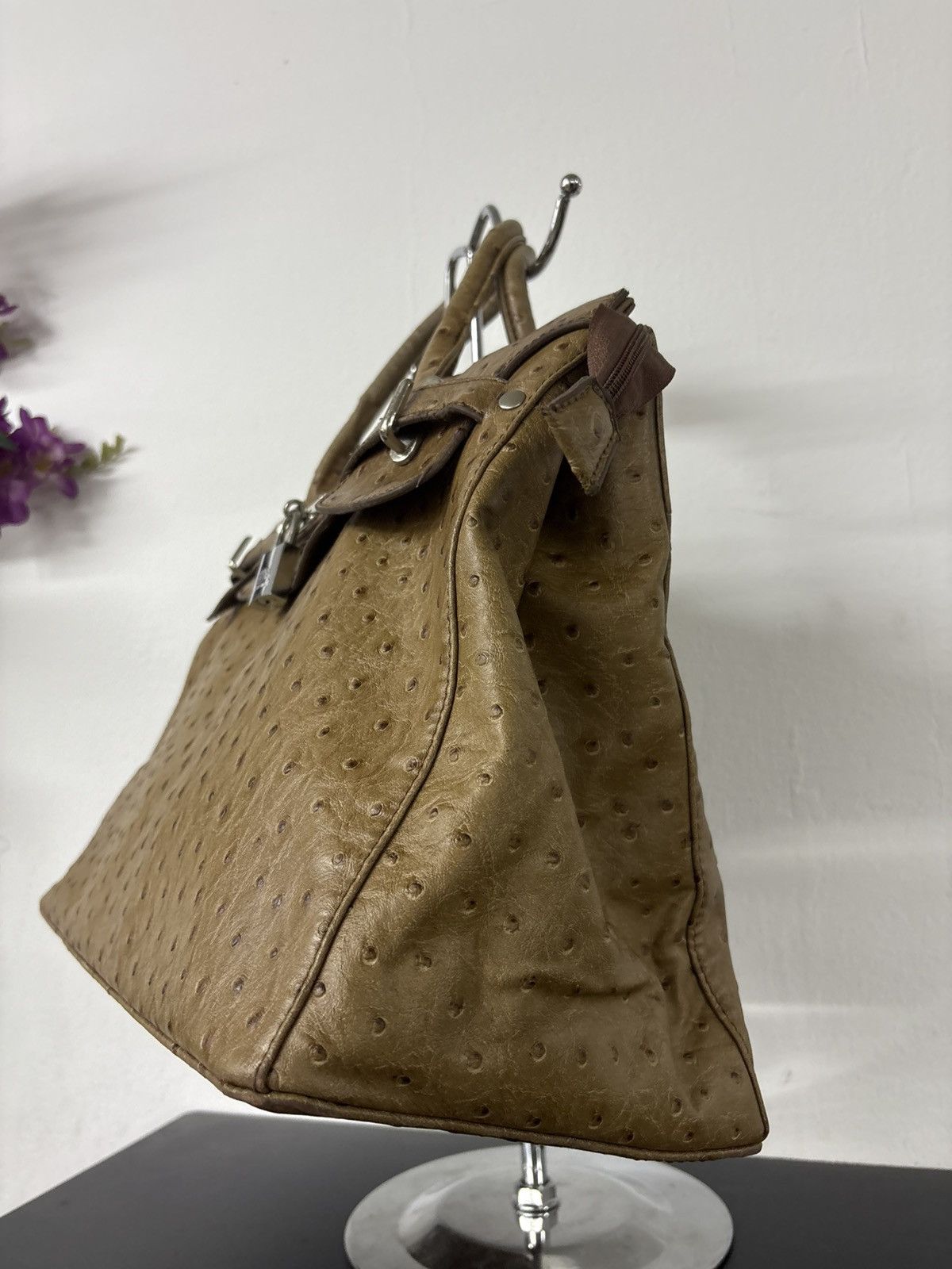Handmade Birkin Style Hand Bag Ostrich Leather Size ONE SIZE - 5 Thumbnail