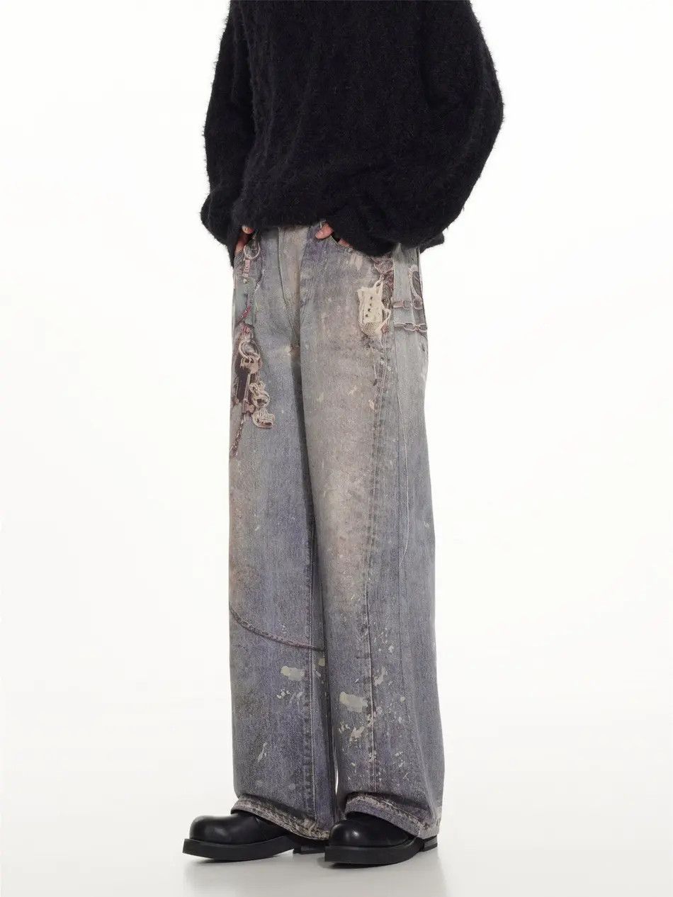 Japanese Brand × Jean Retro loose wide leg printed chain jeans Size US 32 / EU 48 - 3 Thumbnail
