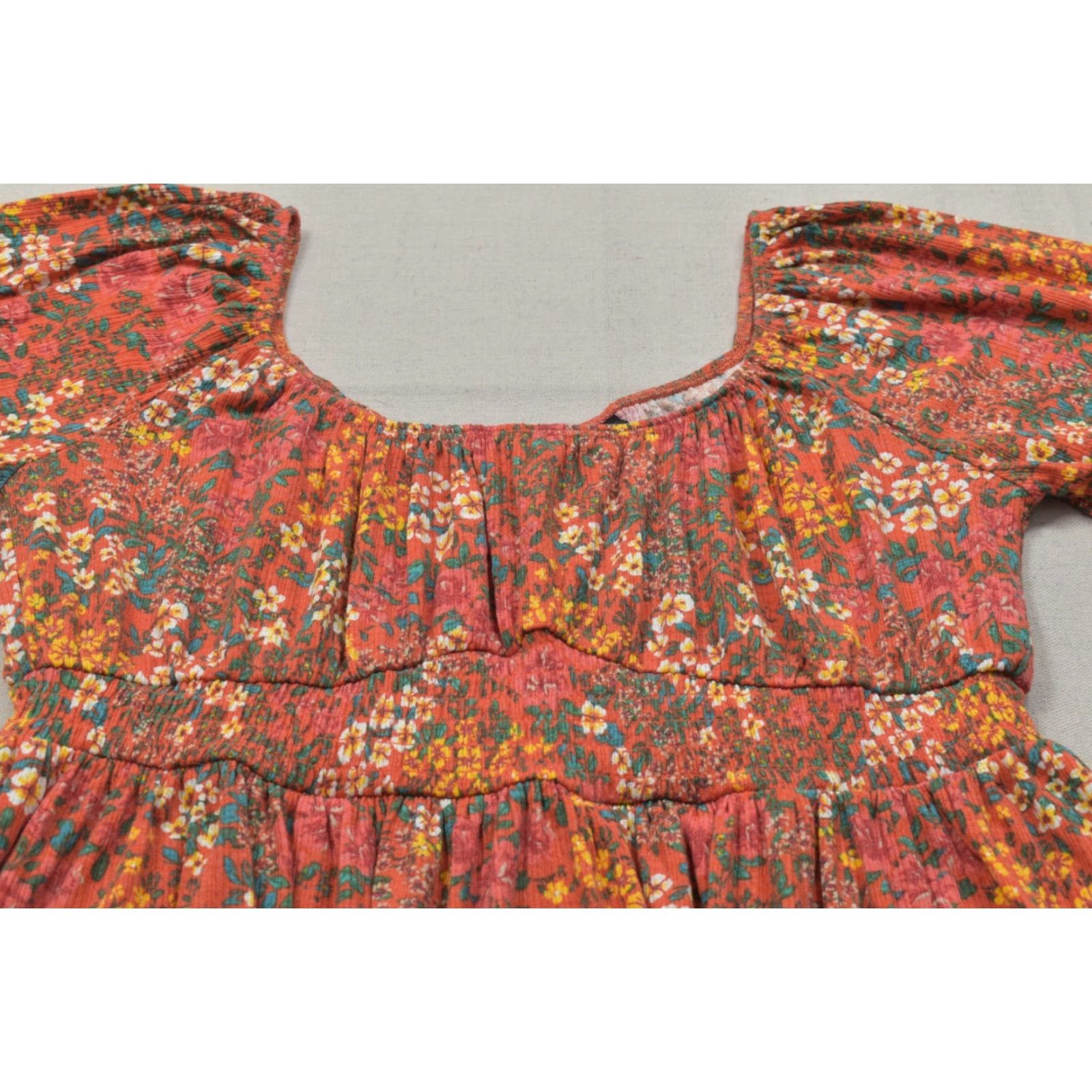 Torrid Torrid Orange Floral Smocked Waist Peplum Top 3/4 Puff Sleeve Scoop Neck Size 0 Blouse Women Size XS / US 0-2 / IT 36-38 - 5 Thumbnail
