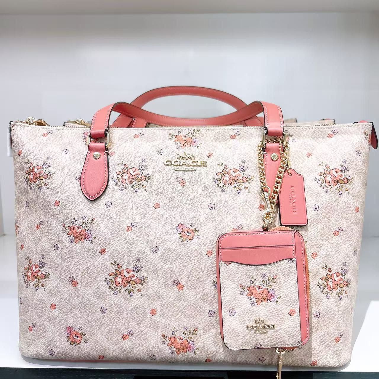 Coach Zip Card Case In Signature Canvas With Floral Print CAU45 Size ONE SIZE - 3 Thumbnail
