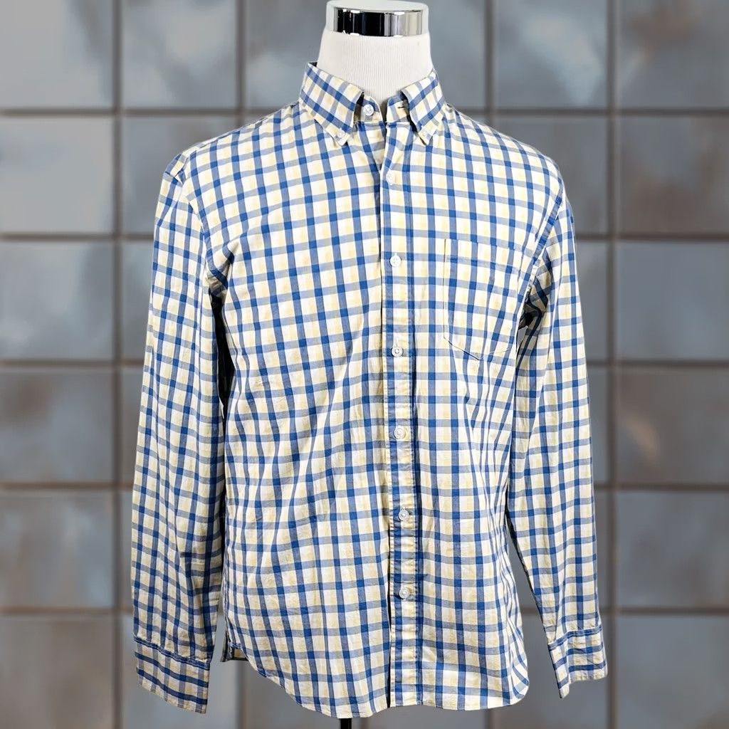 J.Crew NWT J.CREW Large Slim Untucked Shirt Blue Yellow Plaid Button-Down Washed Flex Shirt Mens L Yellow Plaid Button-Front Regular Slim Size US L / EU 52-54 / 3 - 1 Thumbnail