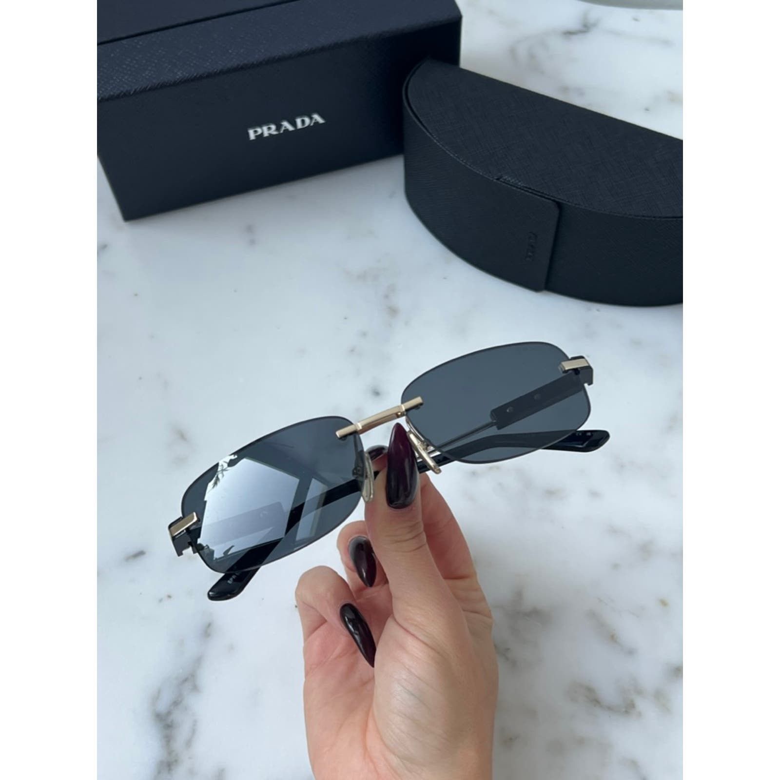 Prada NEW Prada PR68ZS Rimless Sunglasses in Gold Grey | Grailed
