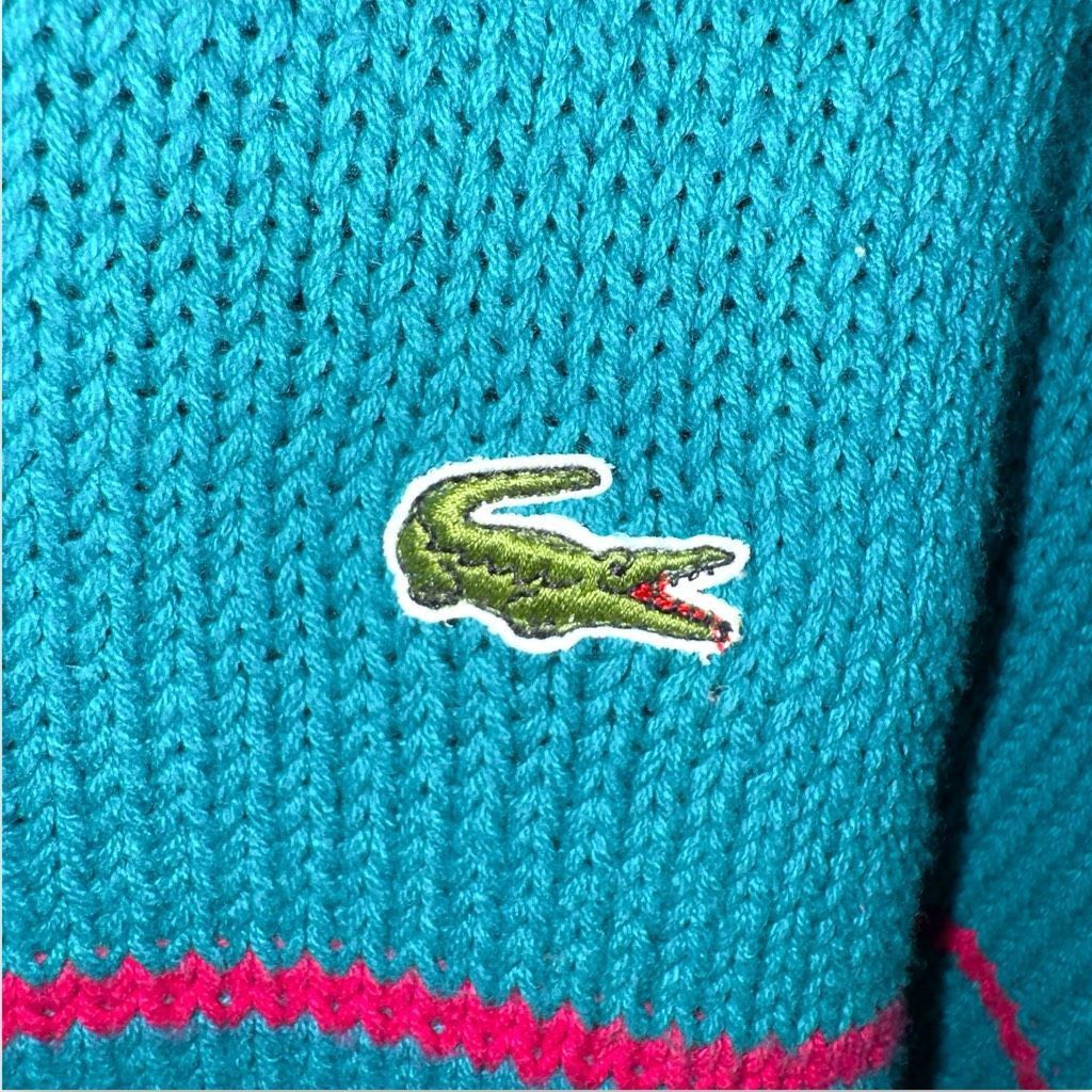 Lacoste 80s Lacoste Alligator Green Striped Chunky Knit Sweater Size Size US L / EU 52-54 / 3 - 3 Thumbnail