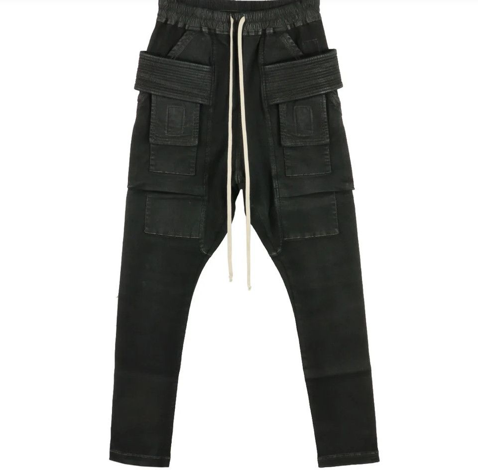 image of Rick Owens Drkshdw Luxor Waxed Denim Creatch Cargo Pants Sbb Denim Size S in Black, Men's