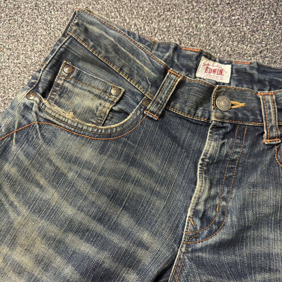 Seditionaries Vintage y2k Baggy Edwin 424XV Orange Stich Distressed Denim Size US 32 / EU 48 - 13 Thumbnail