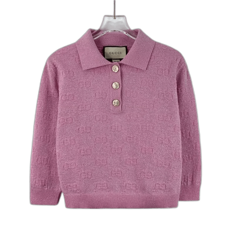 Gucci Gucci Pink Logo Knit Long Sleeve Polo Shirt-2506 Size XS / US 0-2 / IT 36-38 - 1 Thumbnail